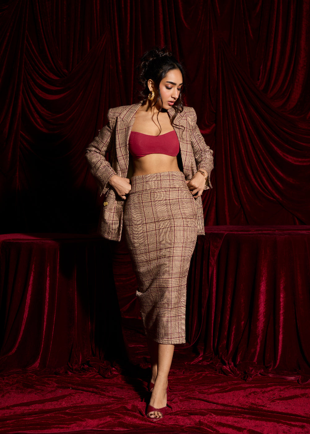 Heritage Brown Plaid Woolen Power Blazer