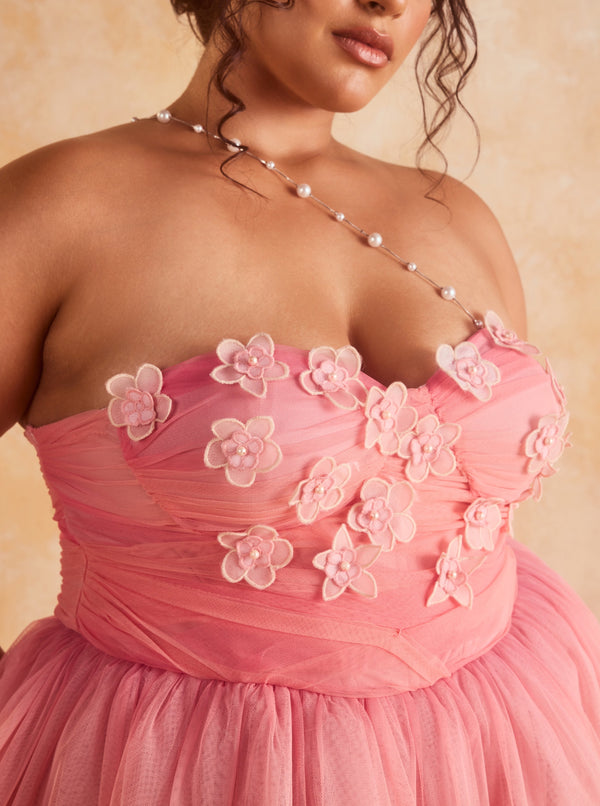 Samantha 3D Flower Embroidered Pink Ombre Dress