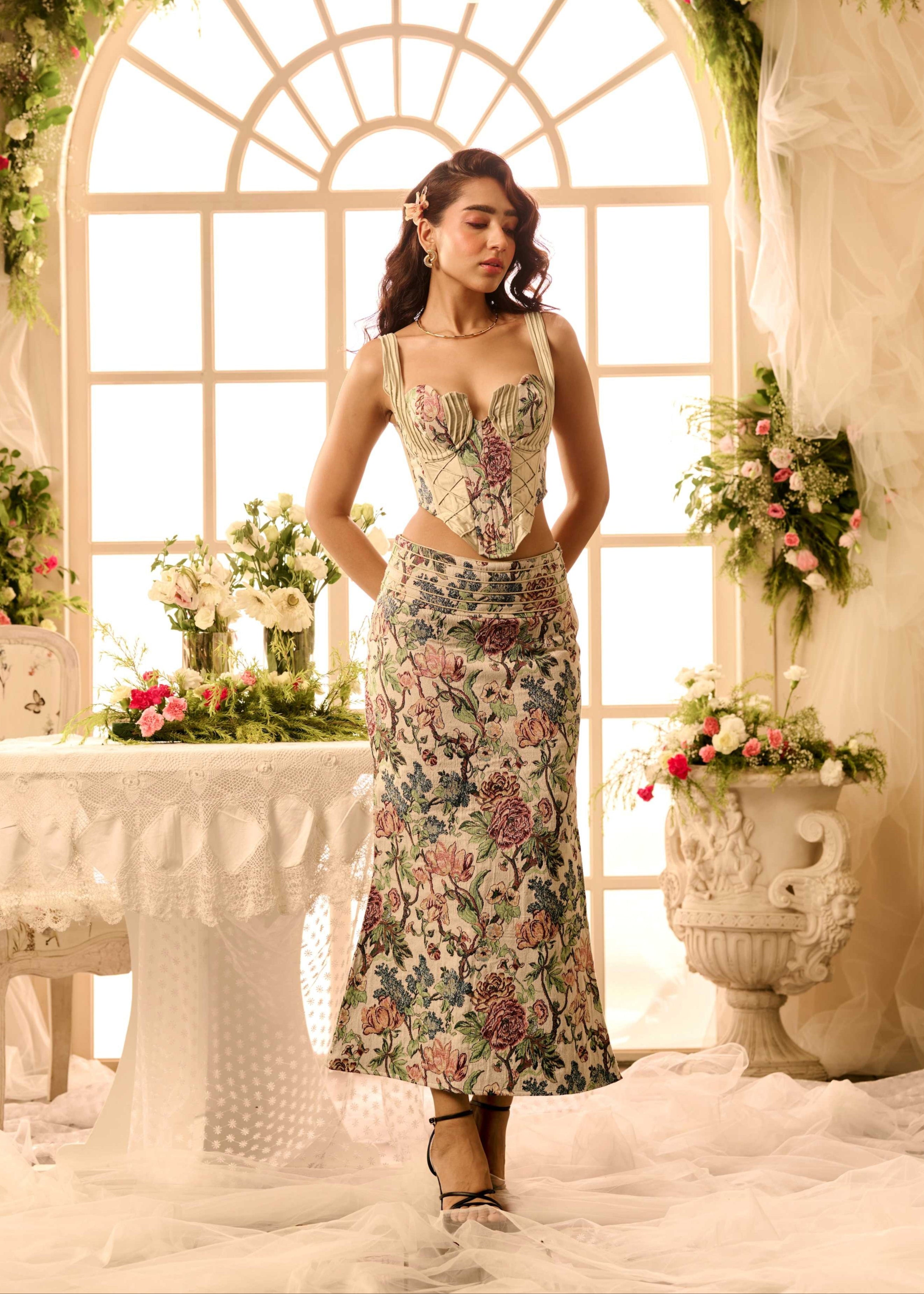 Mileva Floral Jacquard Maxi Skirt