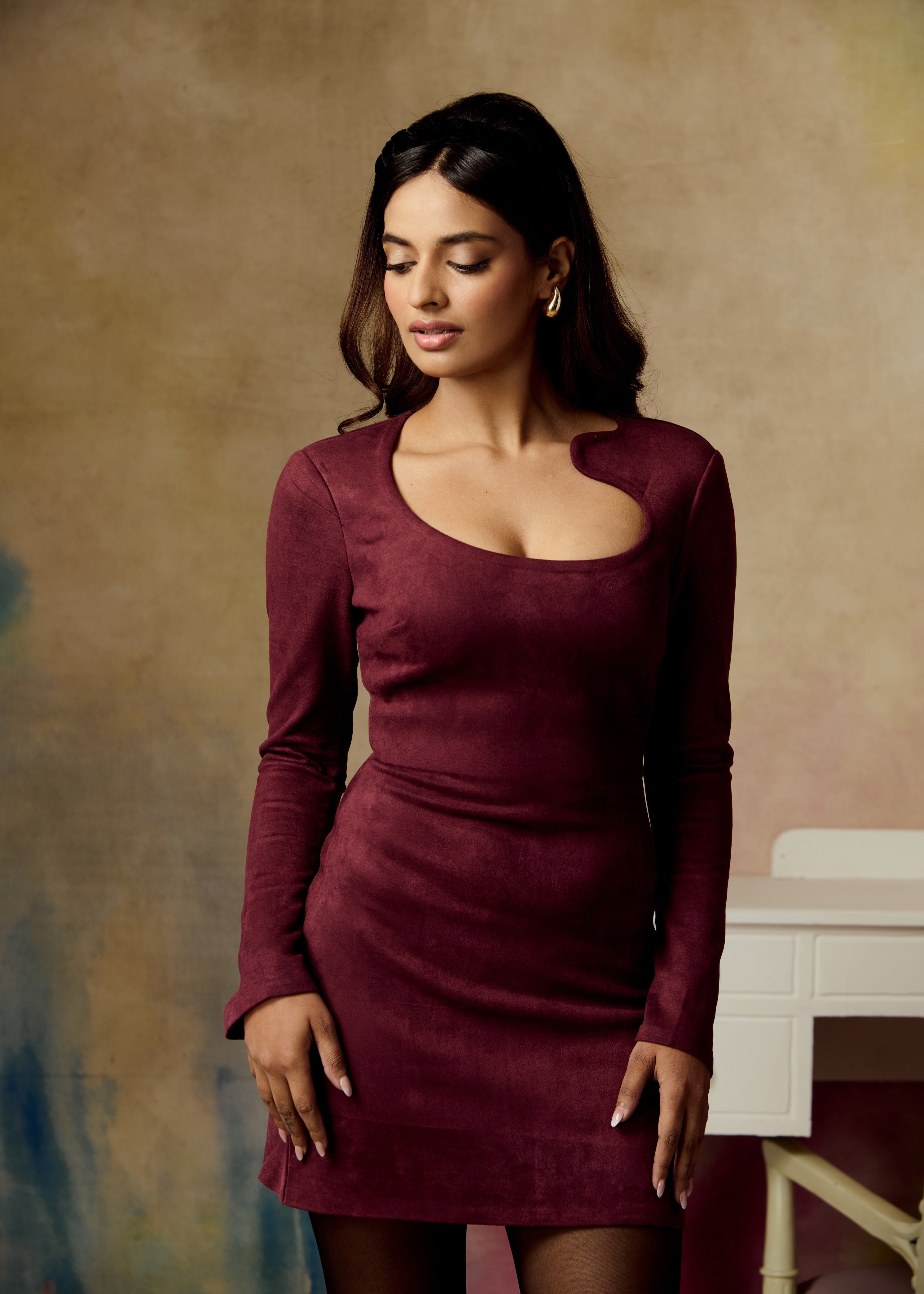 Eclipse Burgundy Suede Mini Dress