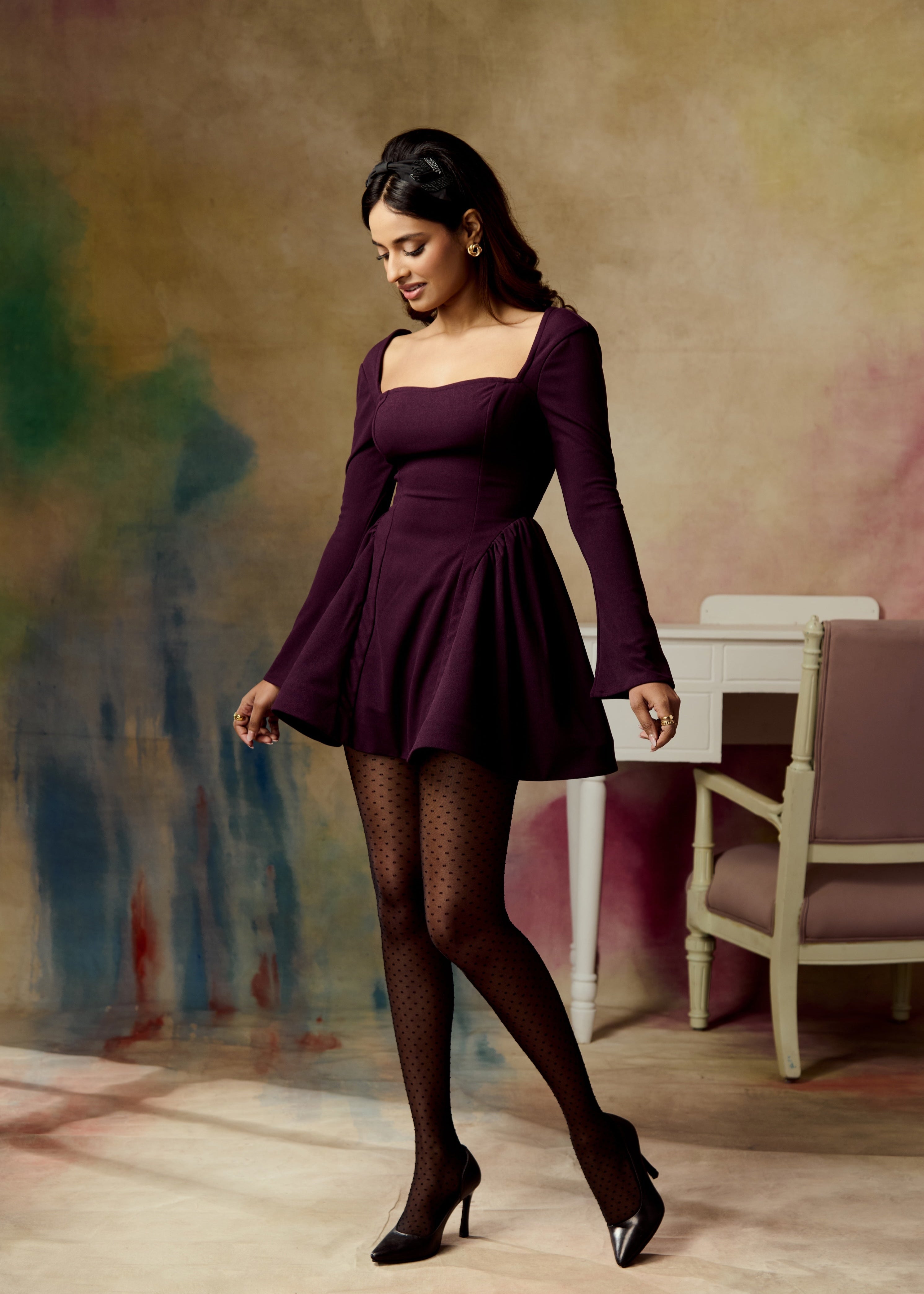 Frost Wine Structured Mini Dress