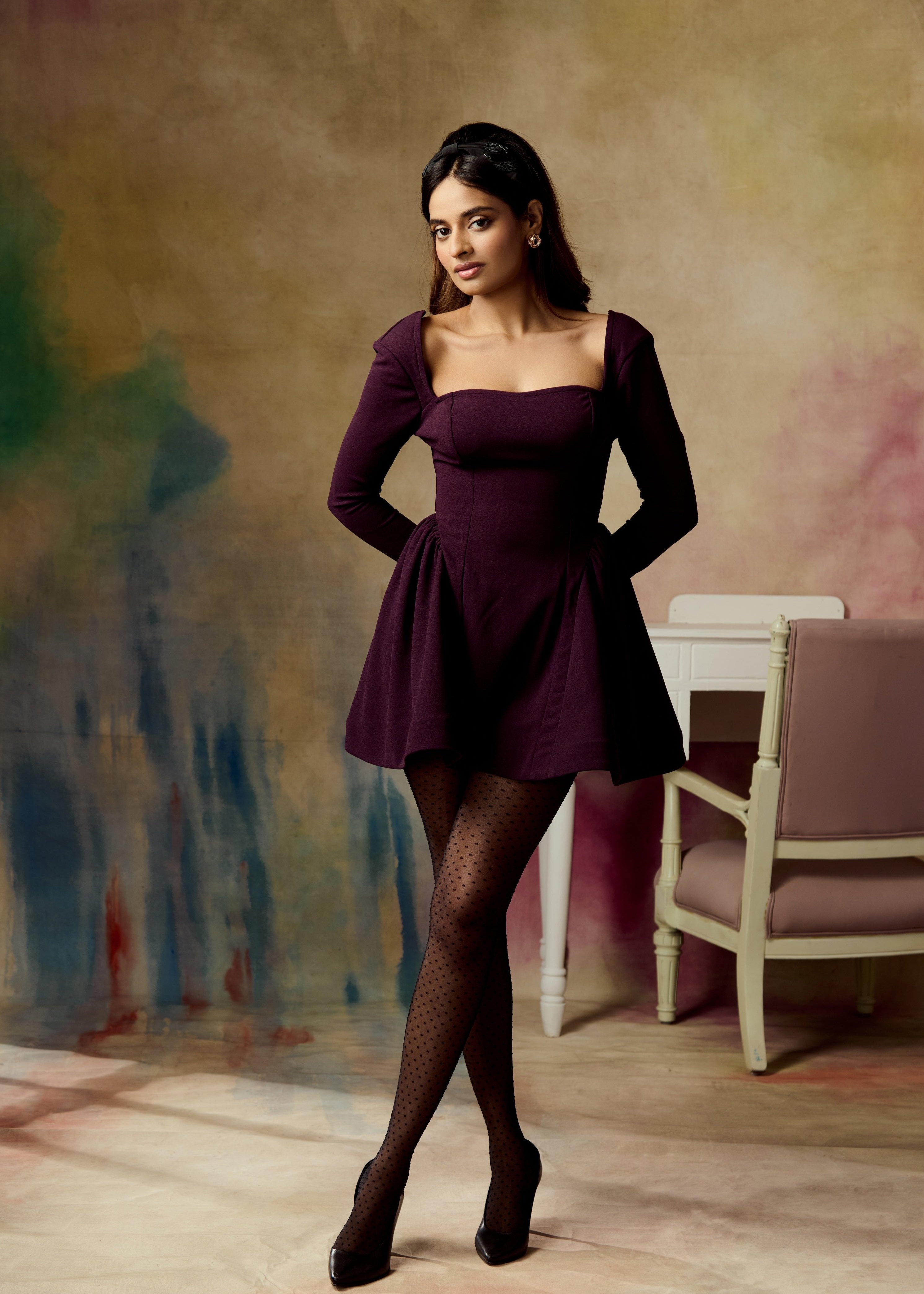 Frost Wine Structured Mini Dress