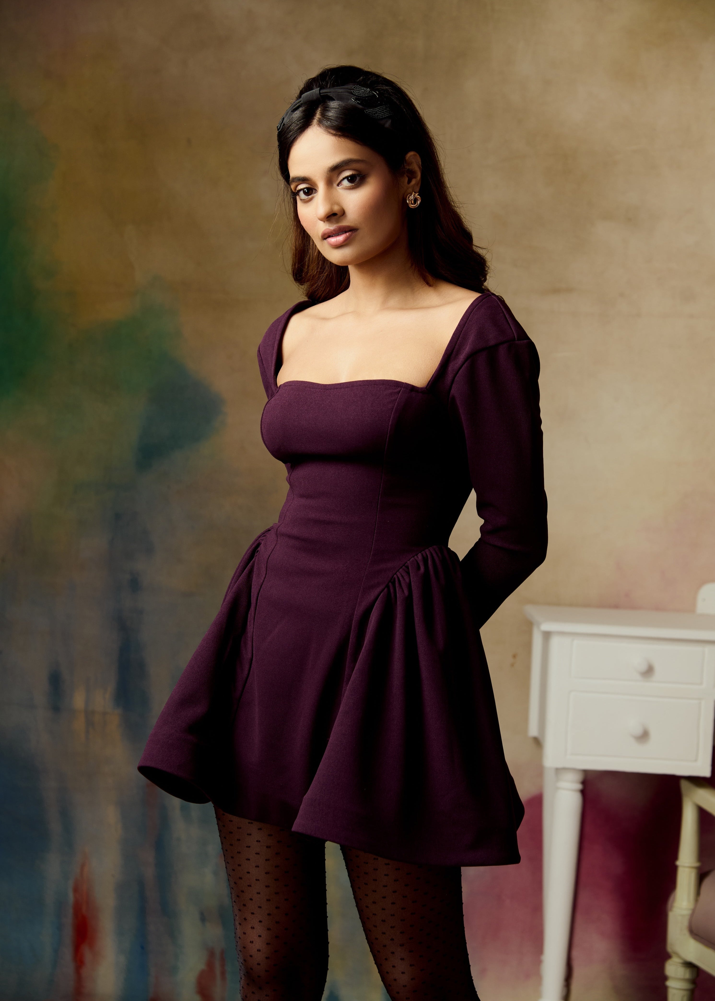 Frost Wine Structured Mini Dress