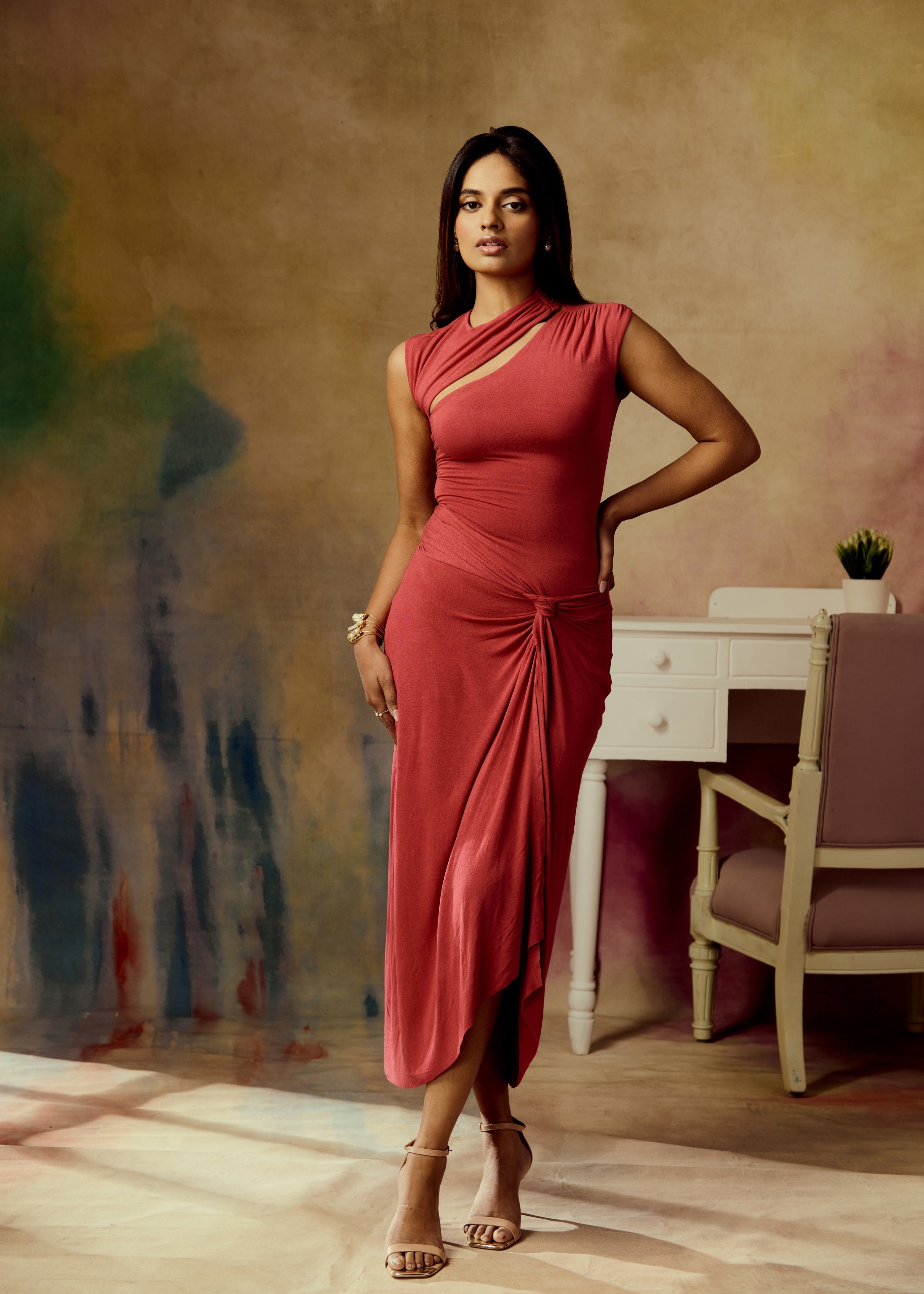 Hermine Red Bodycon Maxi Dress