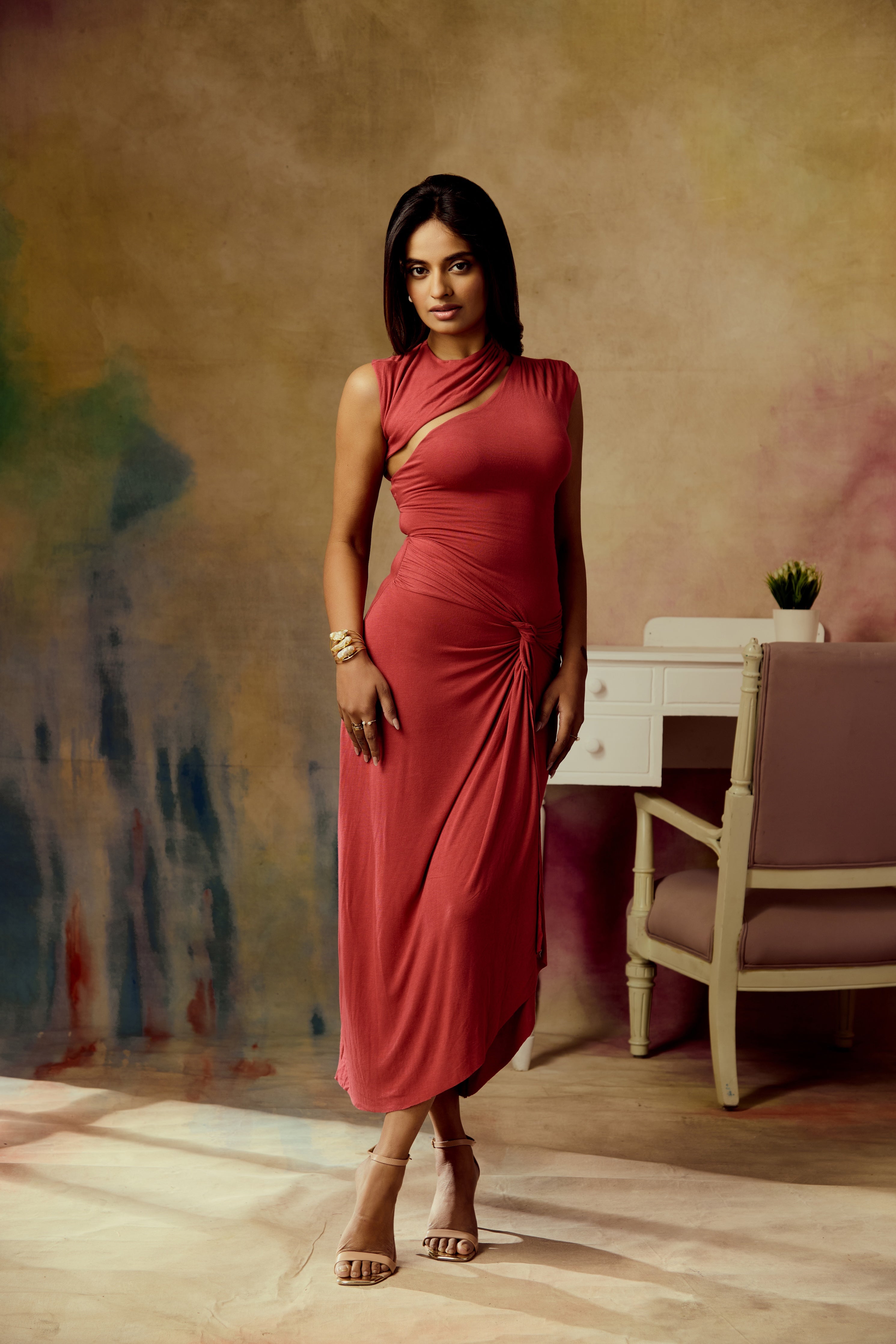 Hermine Red Bodycon Maxi Dress