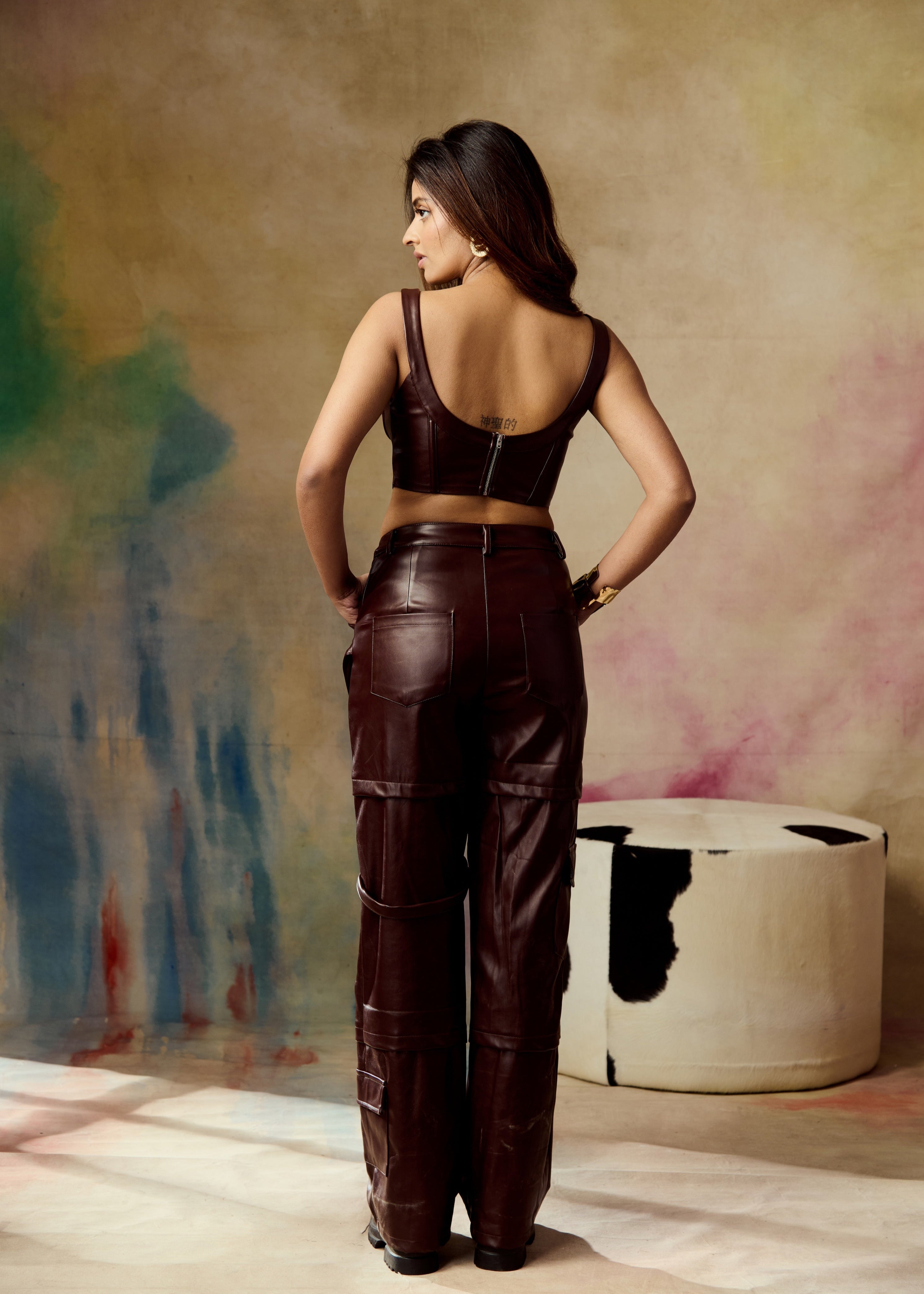 Lenore Brown Leather Corset Top