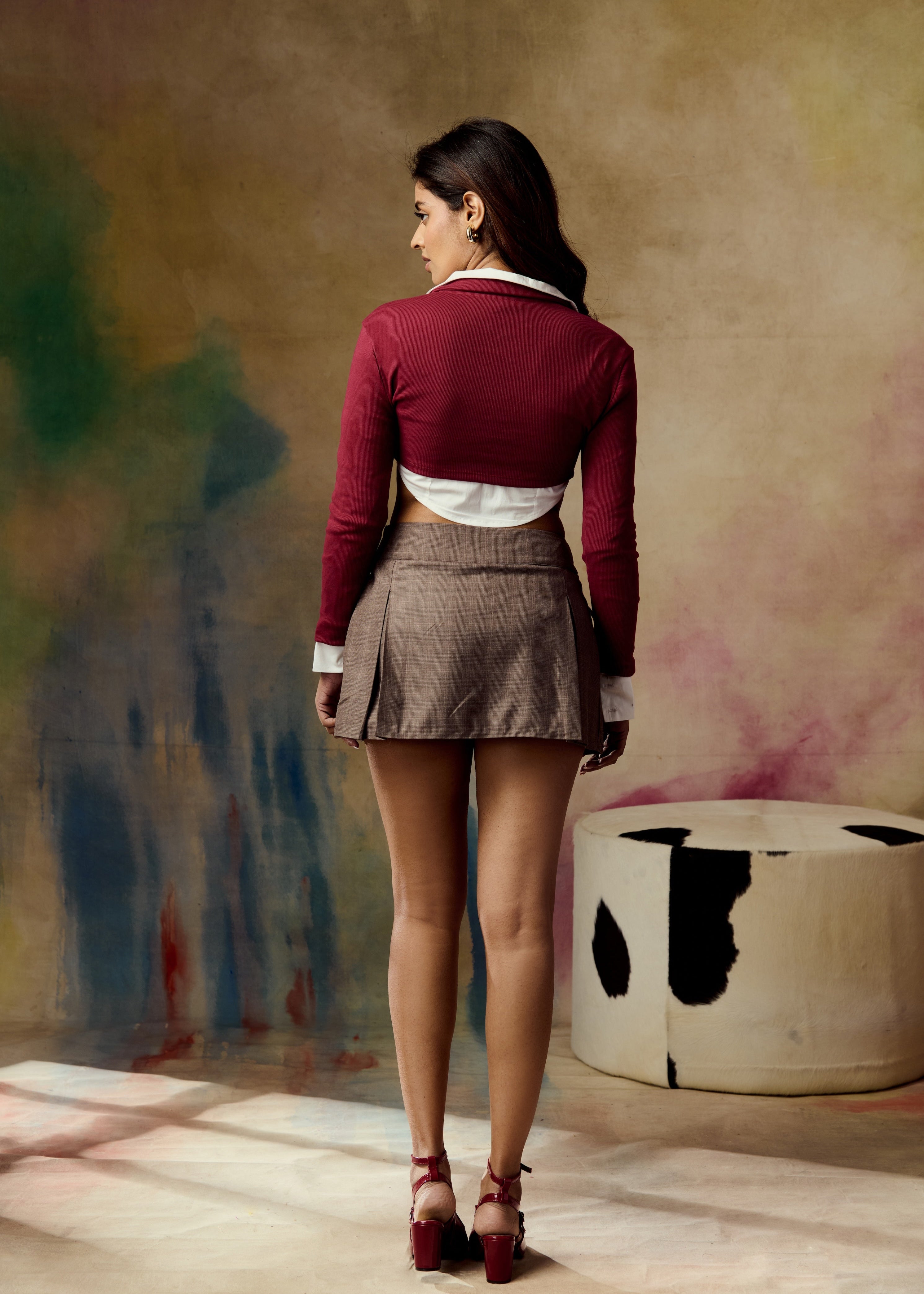 Aspen Brown Pleated Bow Detailing Mini Skort