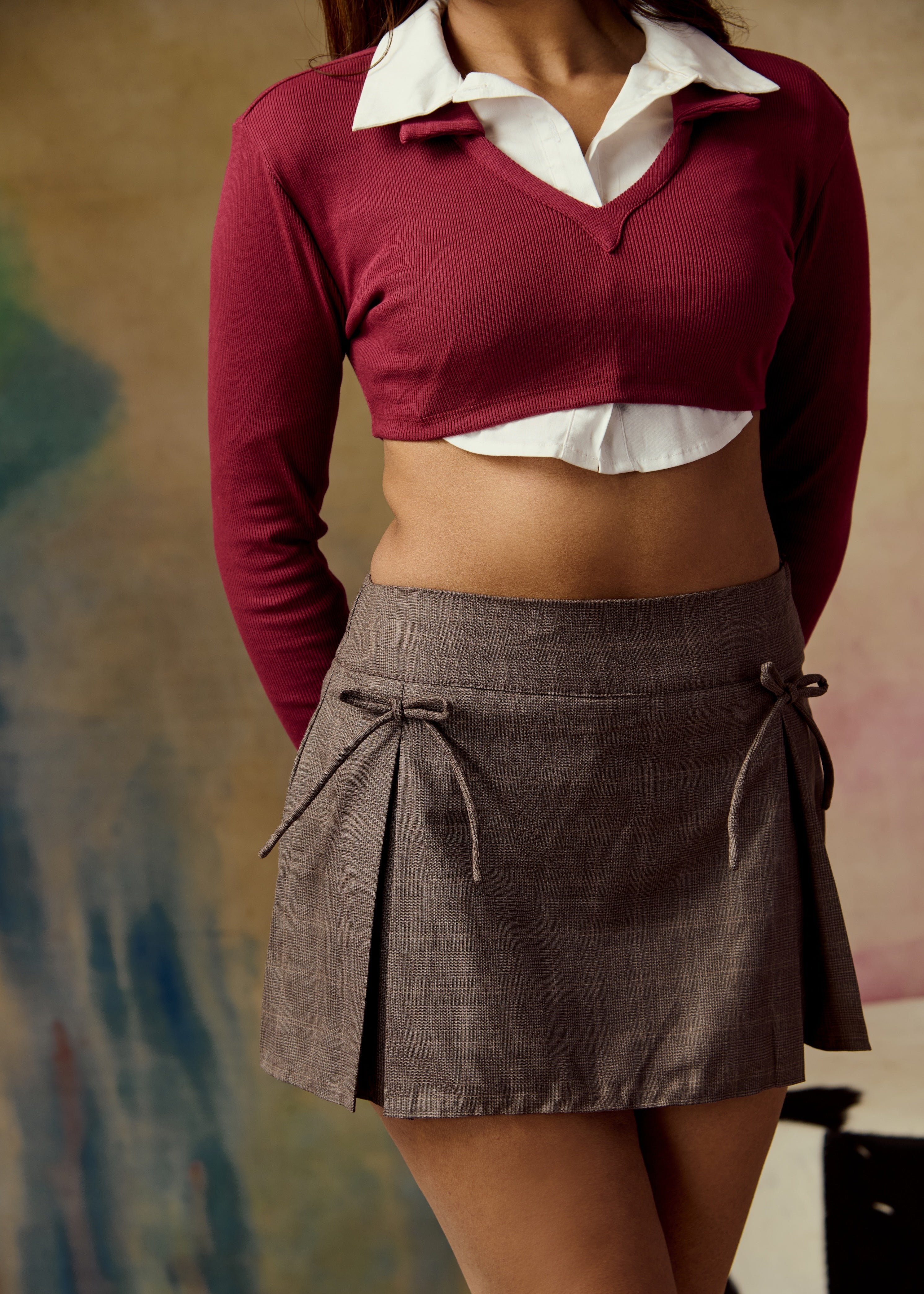 Aspen Burgundy Crop Polo and Crop White Shirt