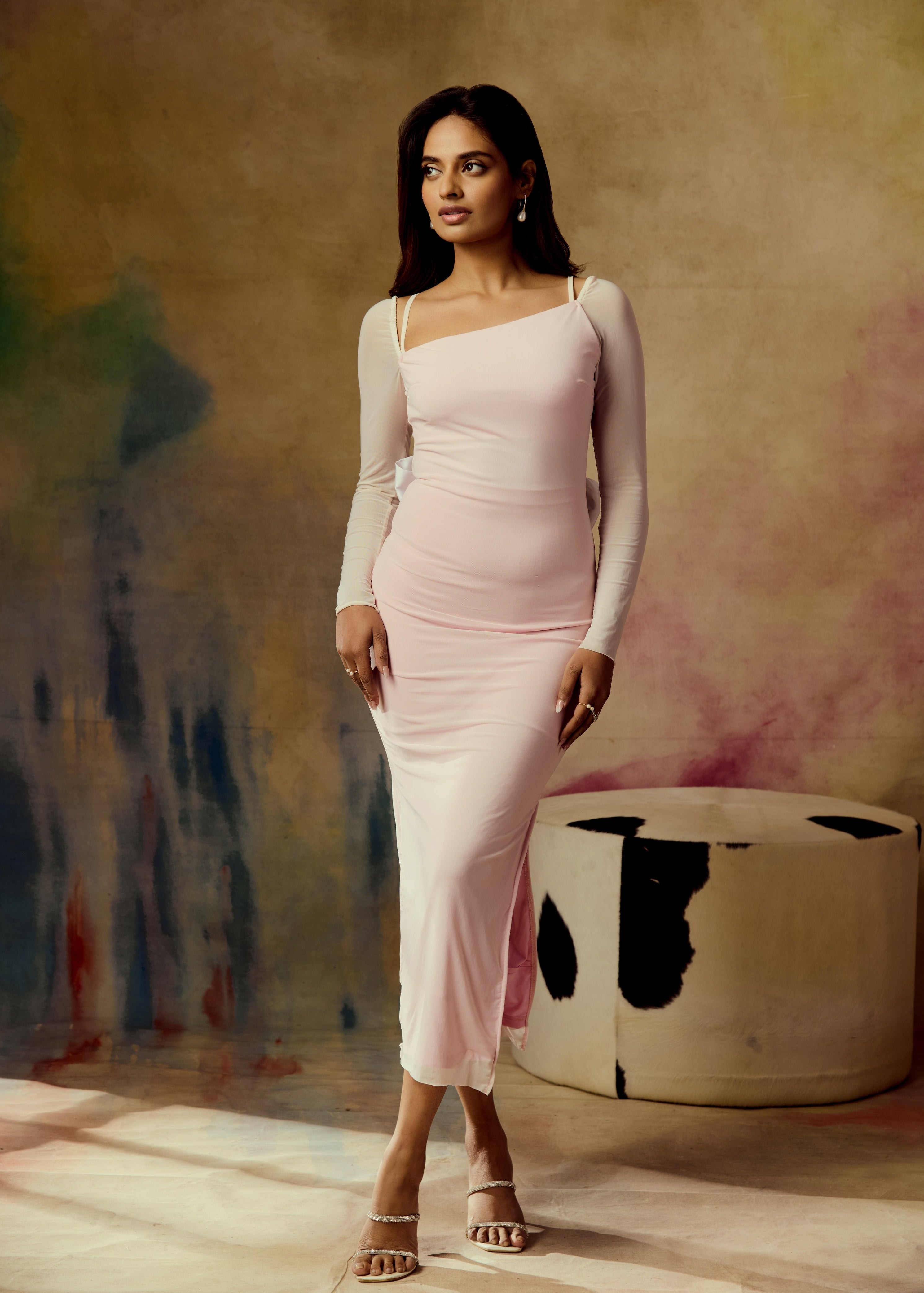 Emily Pink Bow Maxi Bodycon Dress