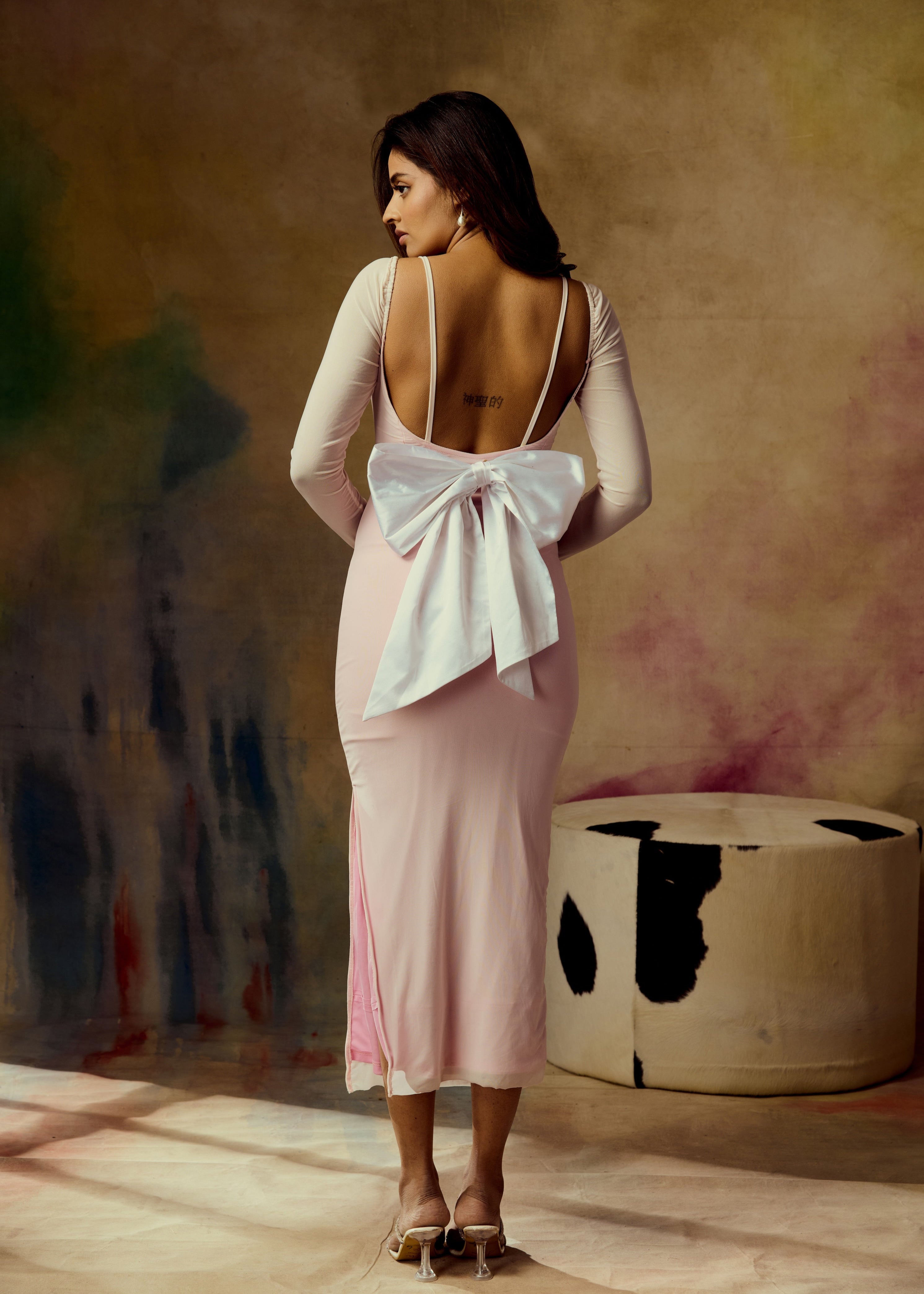 Emily Pink Bow Maxi Bodycon Dress