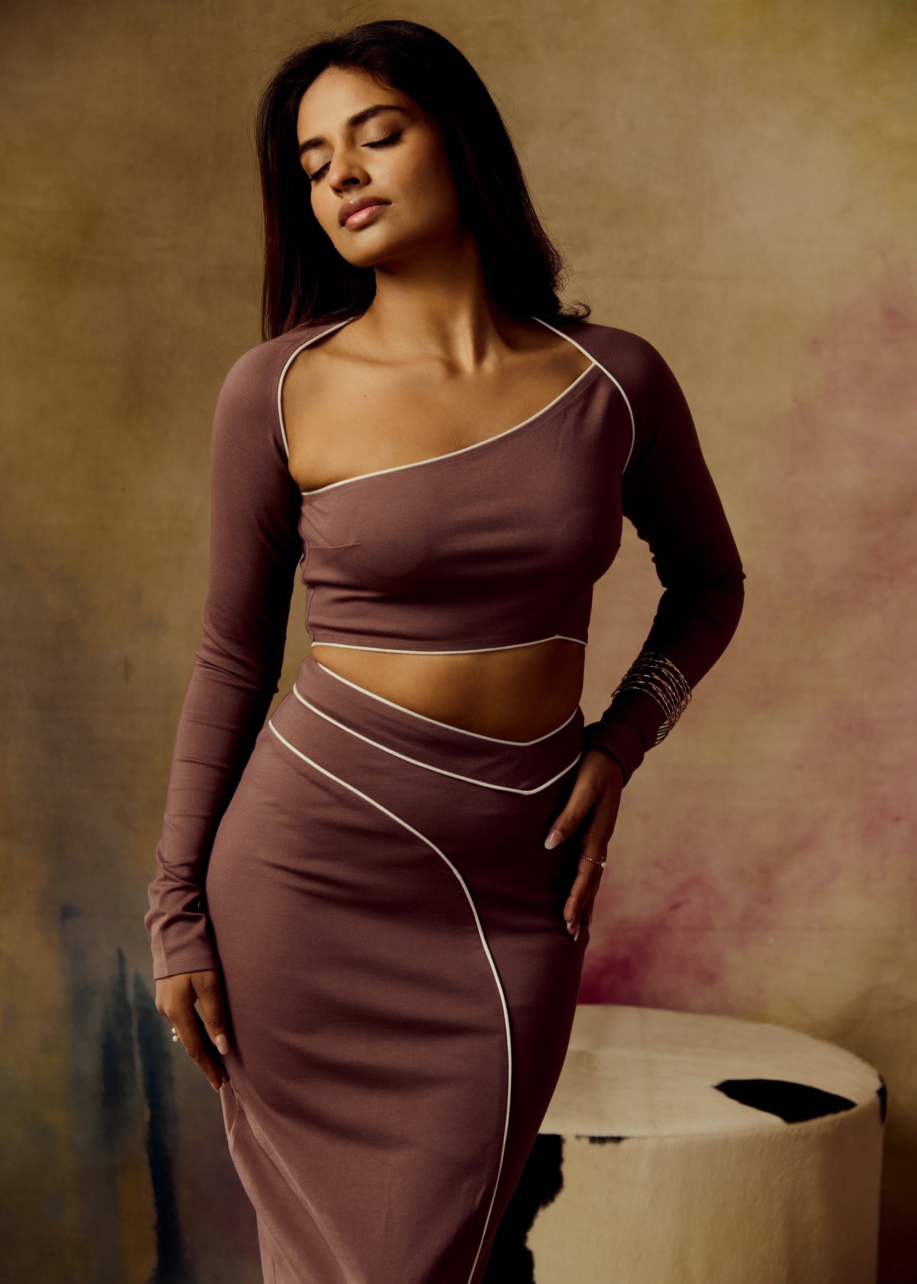 Vienne Brown Bodycon Maxi Skirt