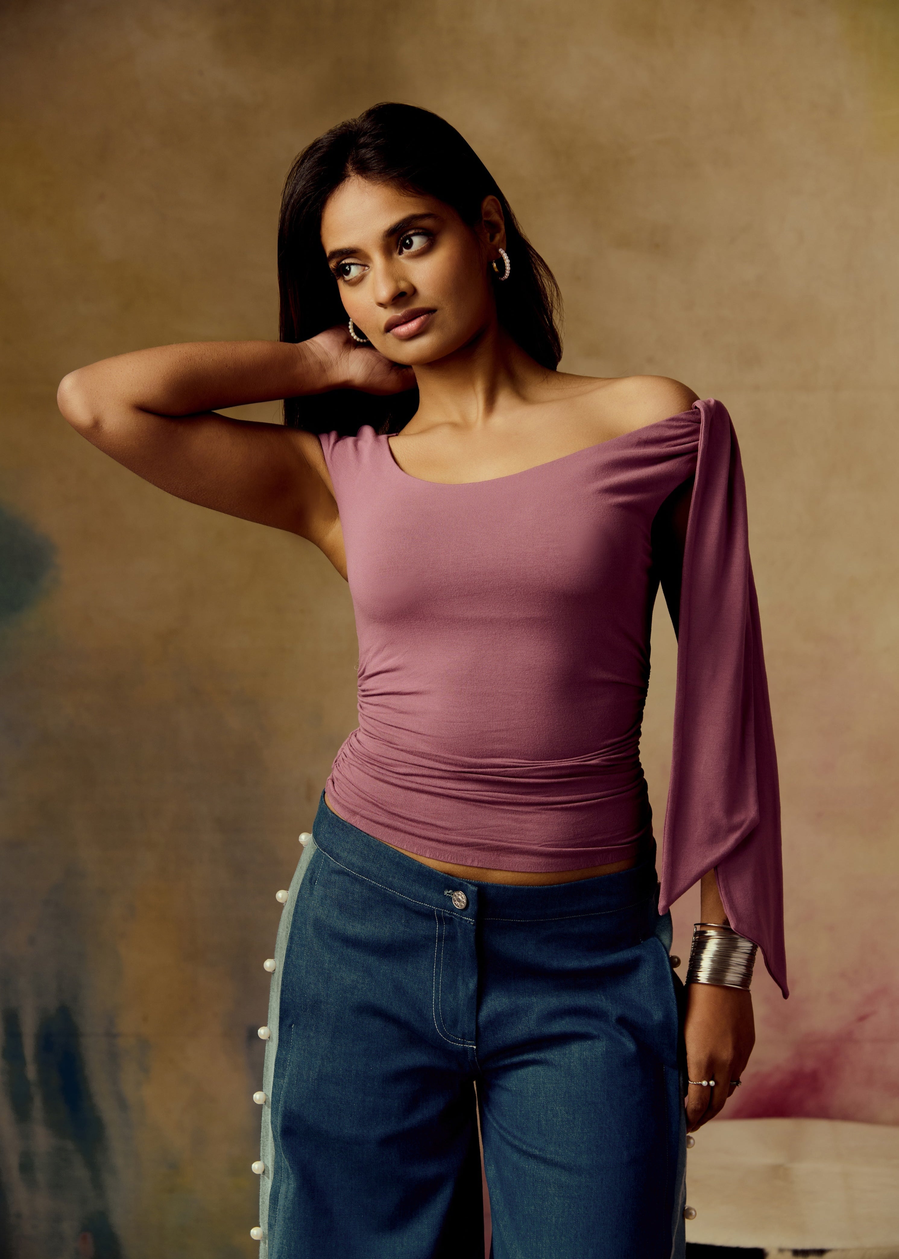 Lumi Mauve One-Shoulder Top