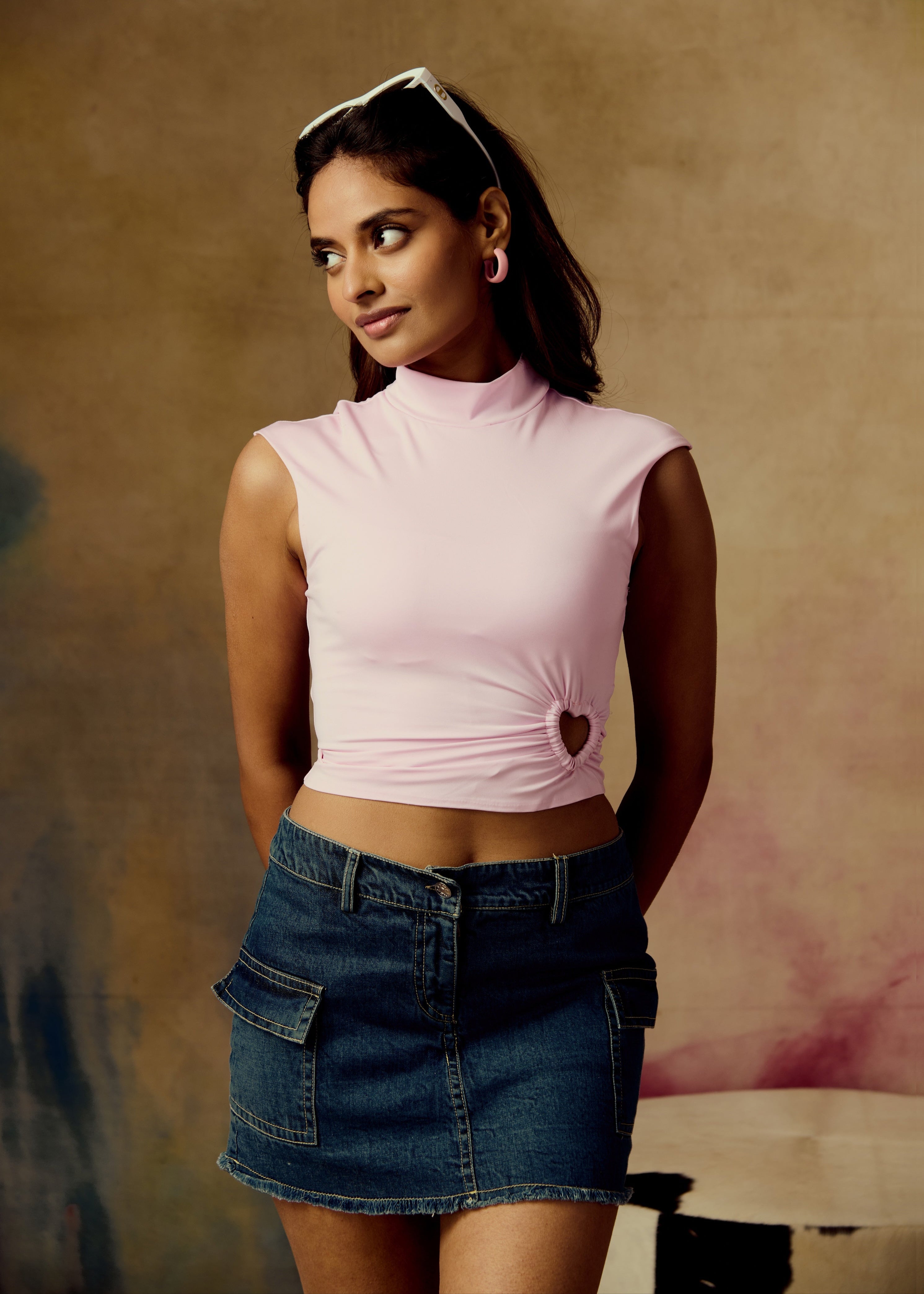 Vega Baby Pink Heart Cut-Out Seamless Top