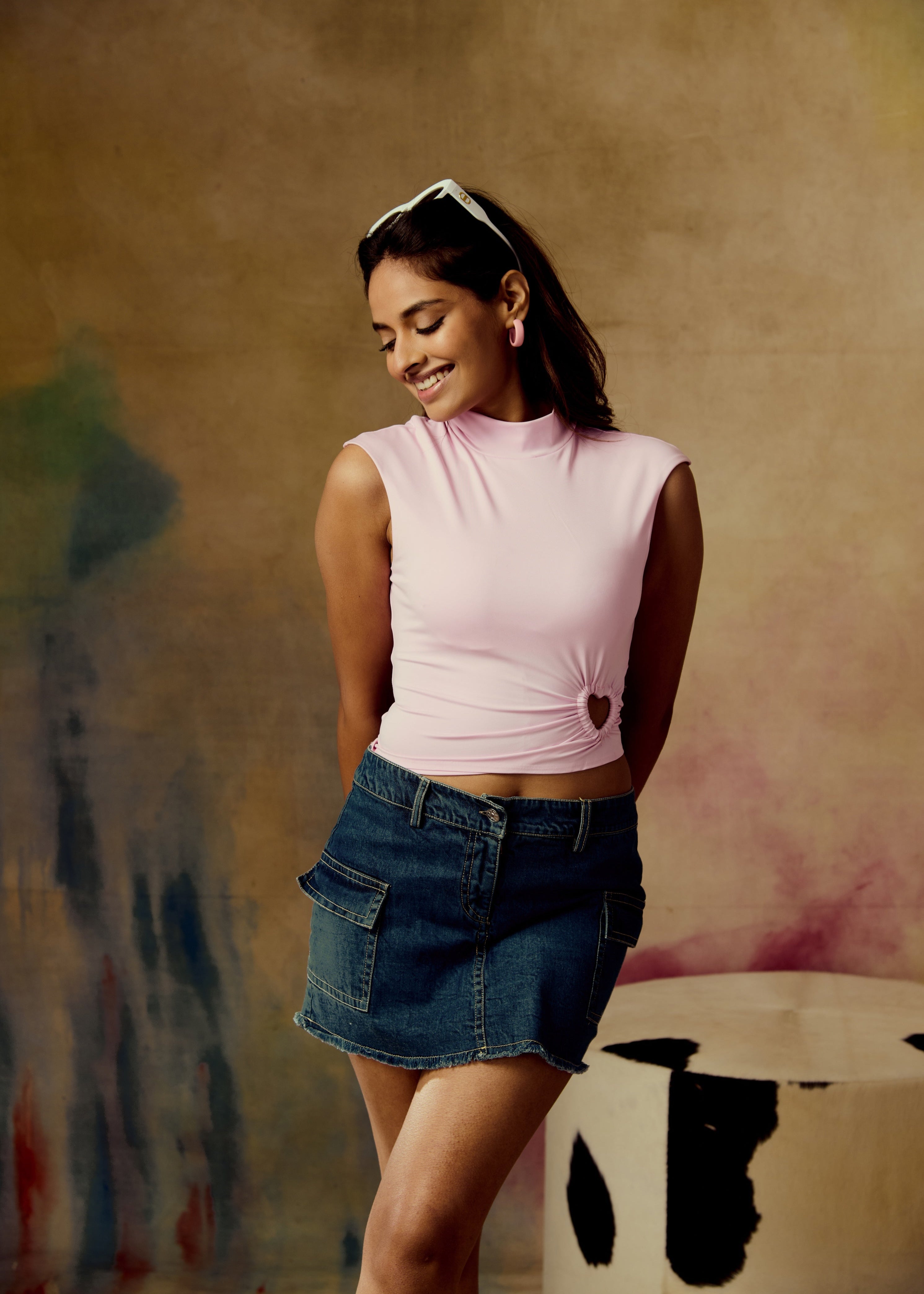 Vega Baby Pink Heart Cut-Out Seamless Top