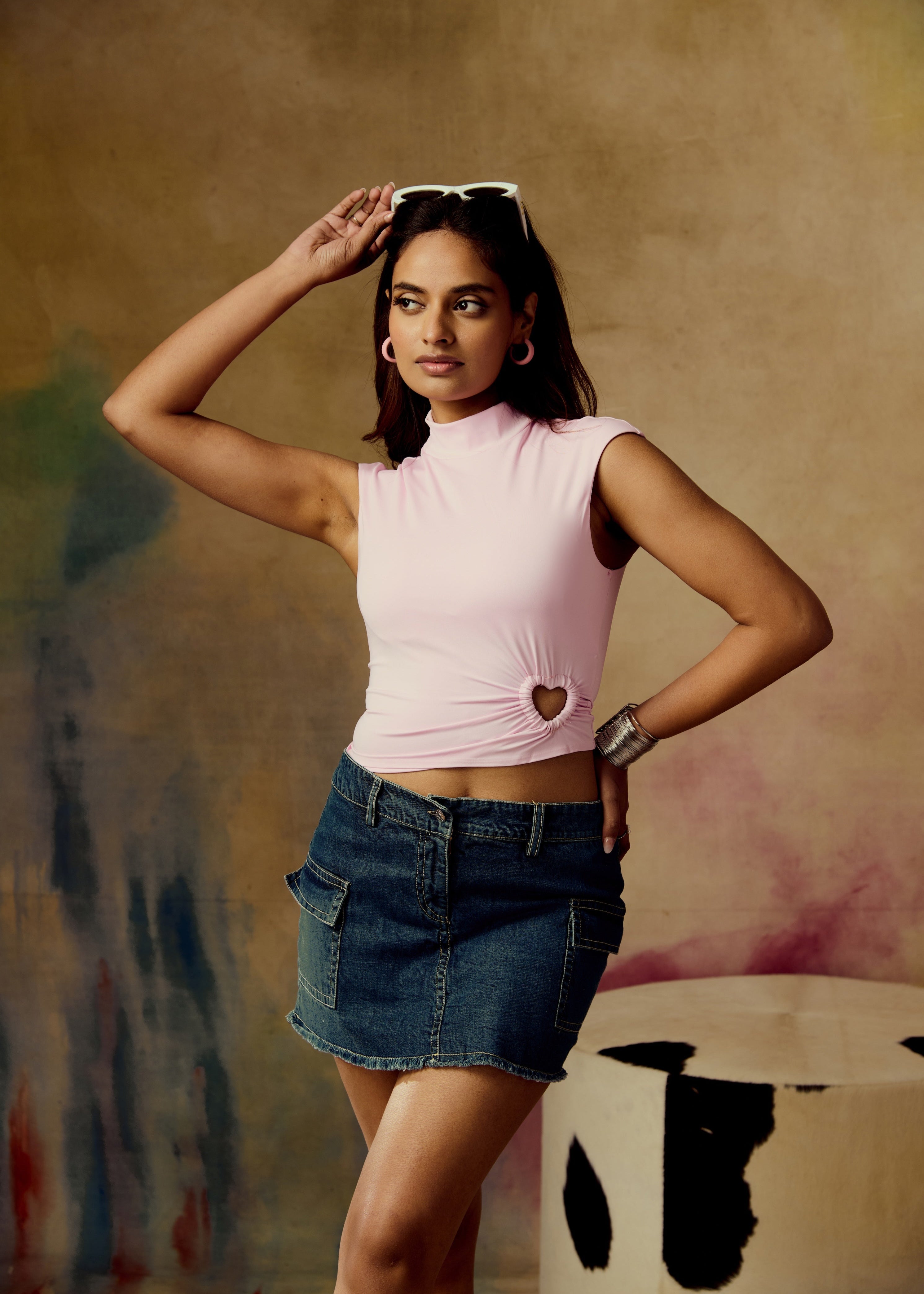 Vega Baby Pink Heart Cut-Out Seamless Top