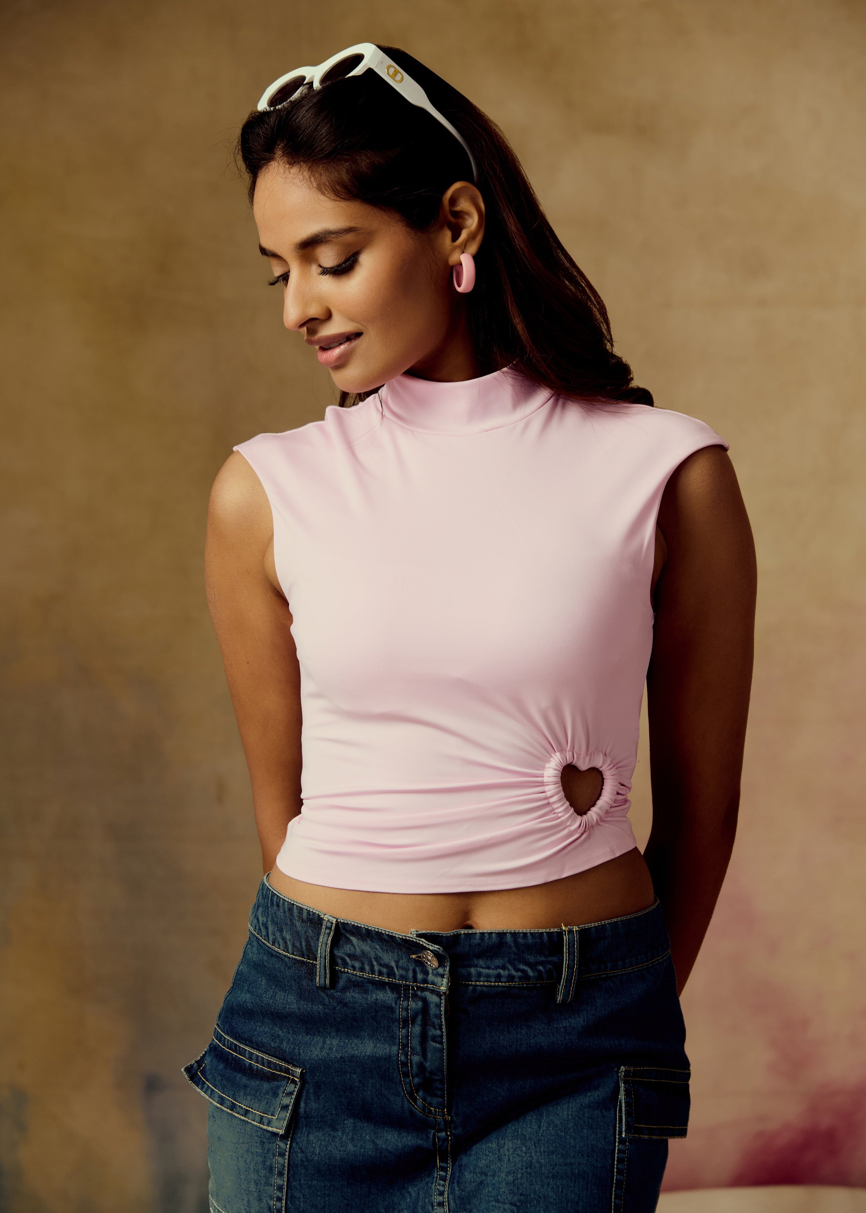 Vega Baby Pink Heart Cut-Out Seamless Top