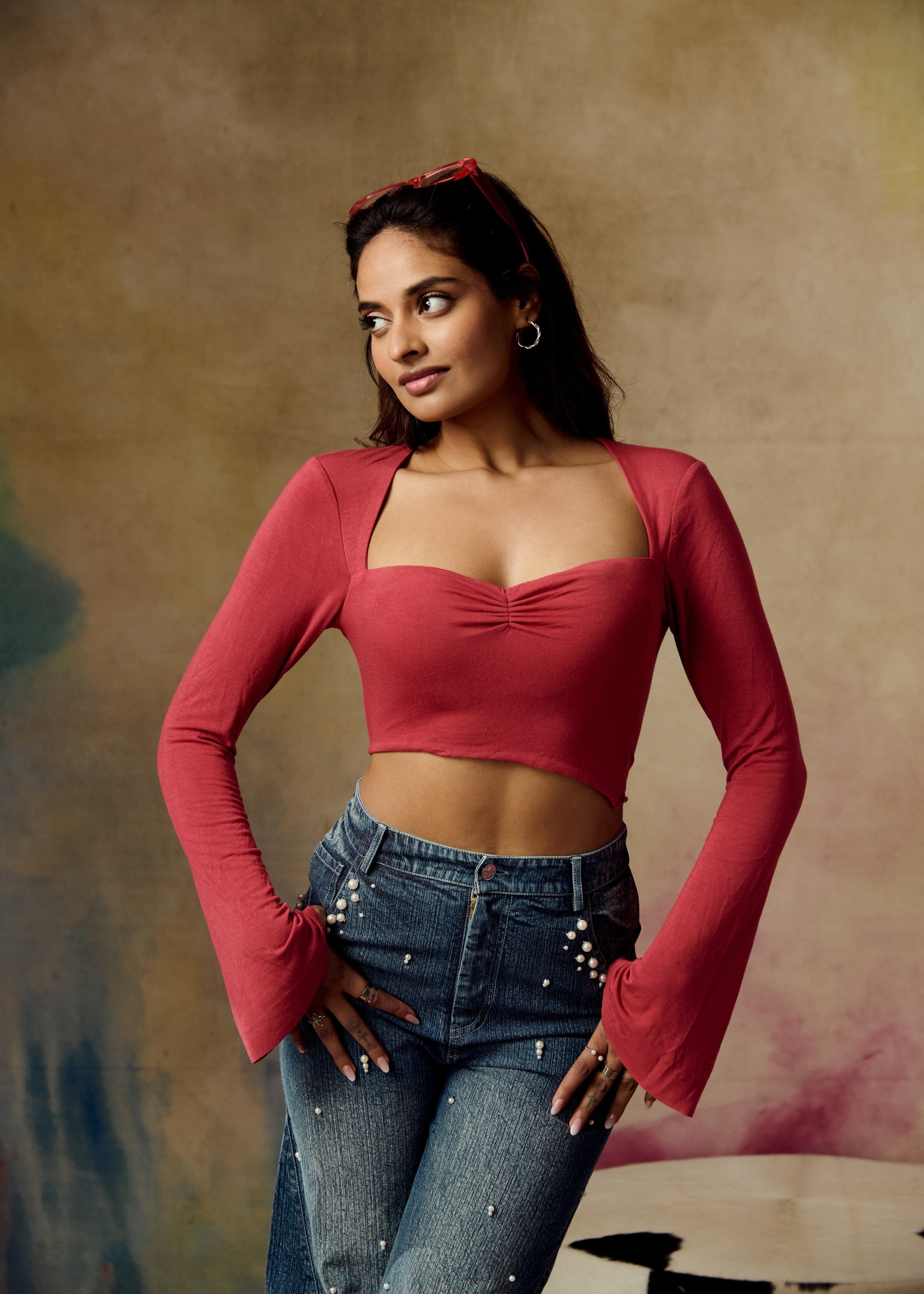 Caspian Rust Full Sleeves Crop Top