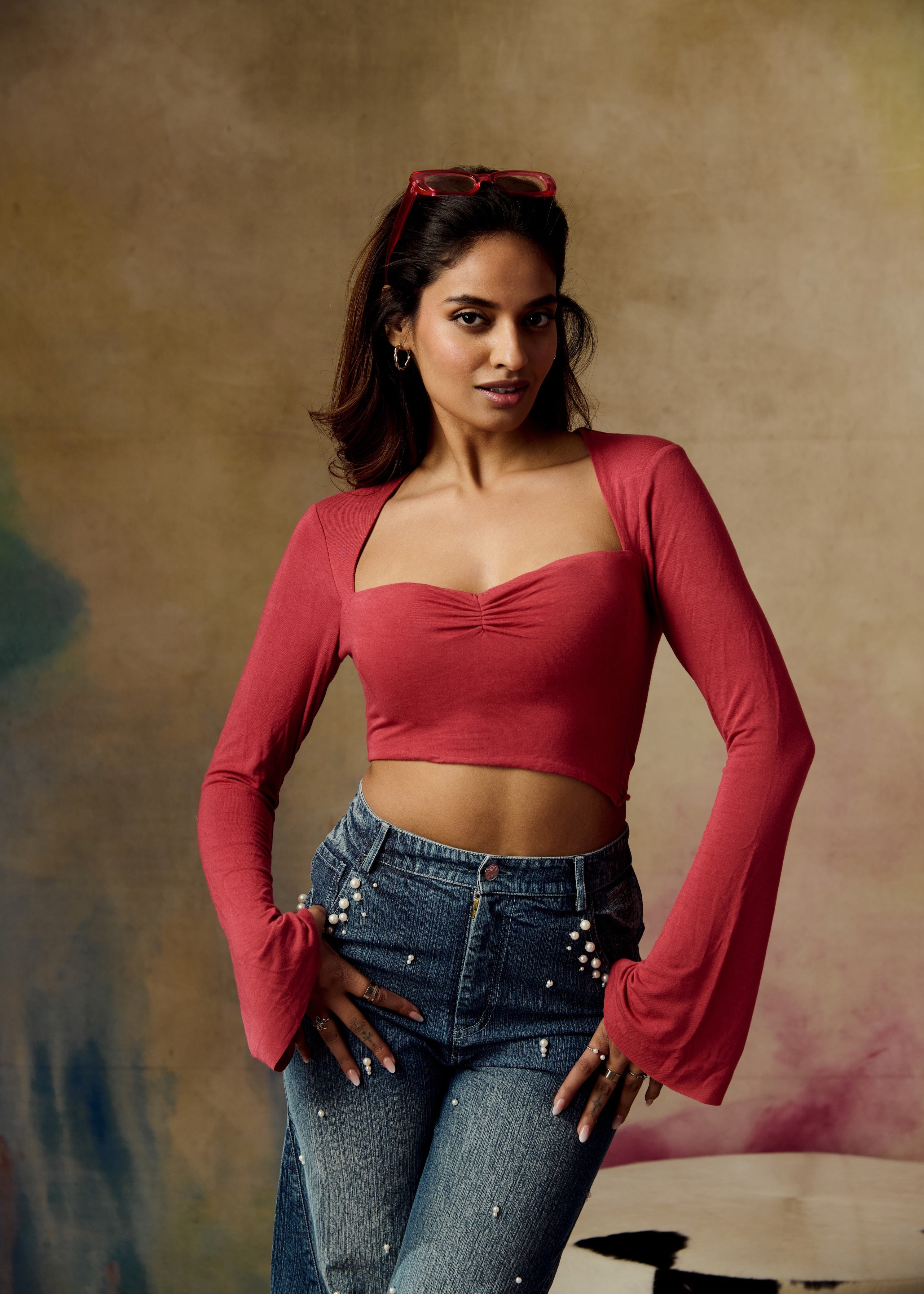 Caspian Rust Full Sleeves Crop Top