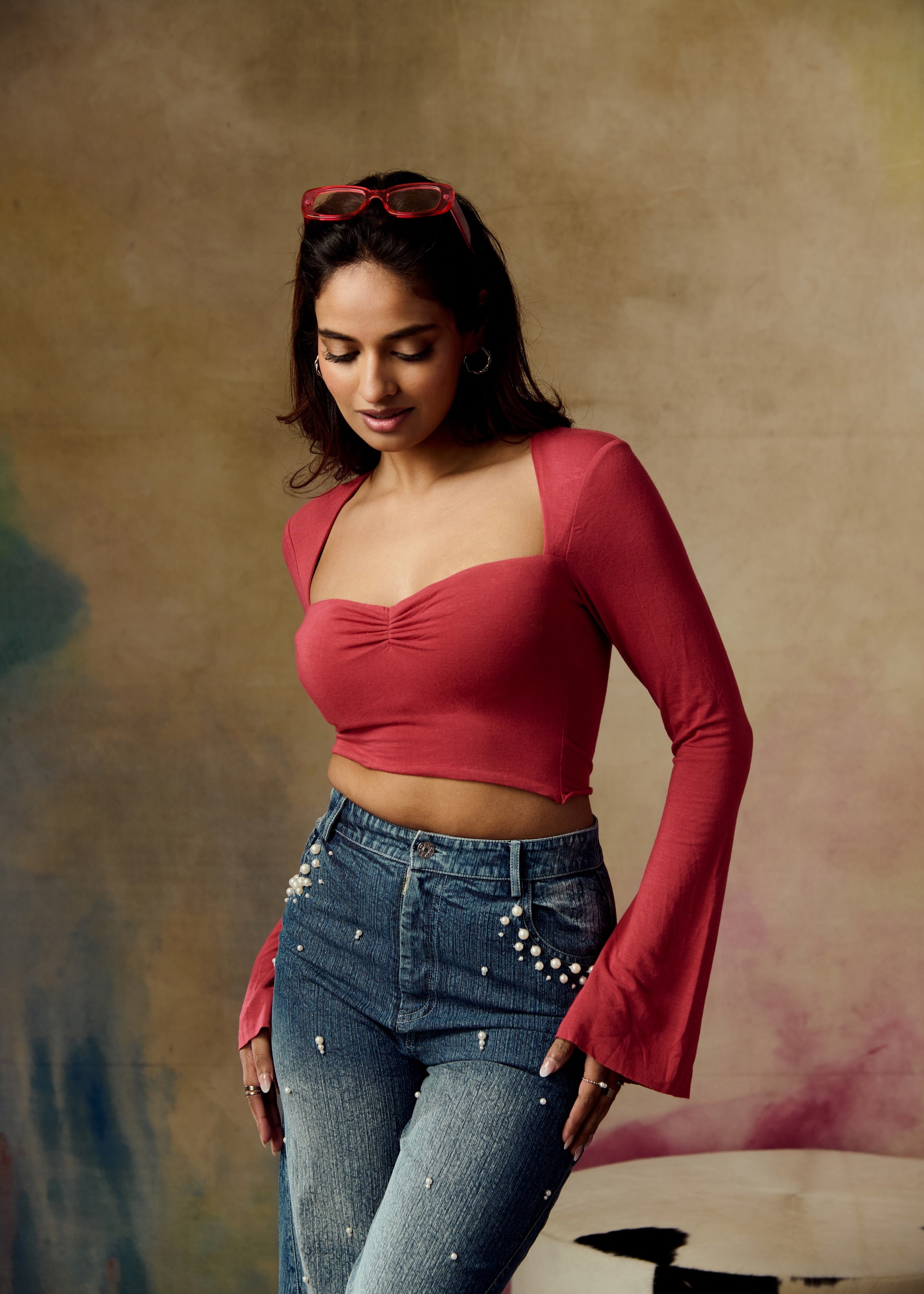 Caspian Rust Full Sleeves Crop Top