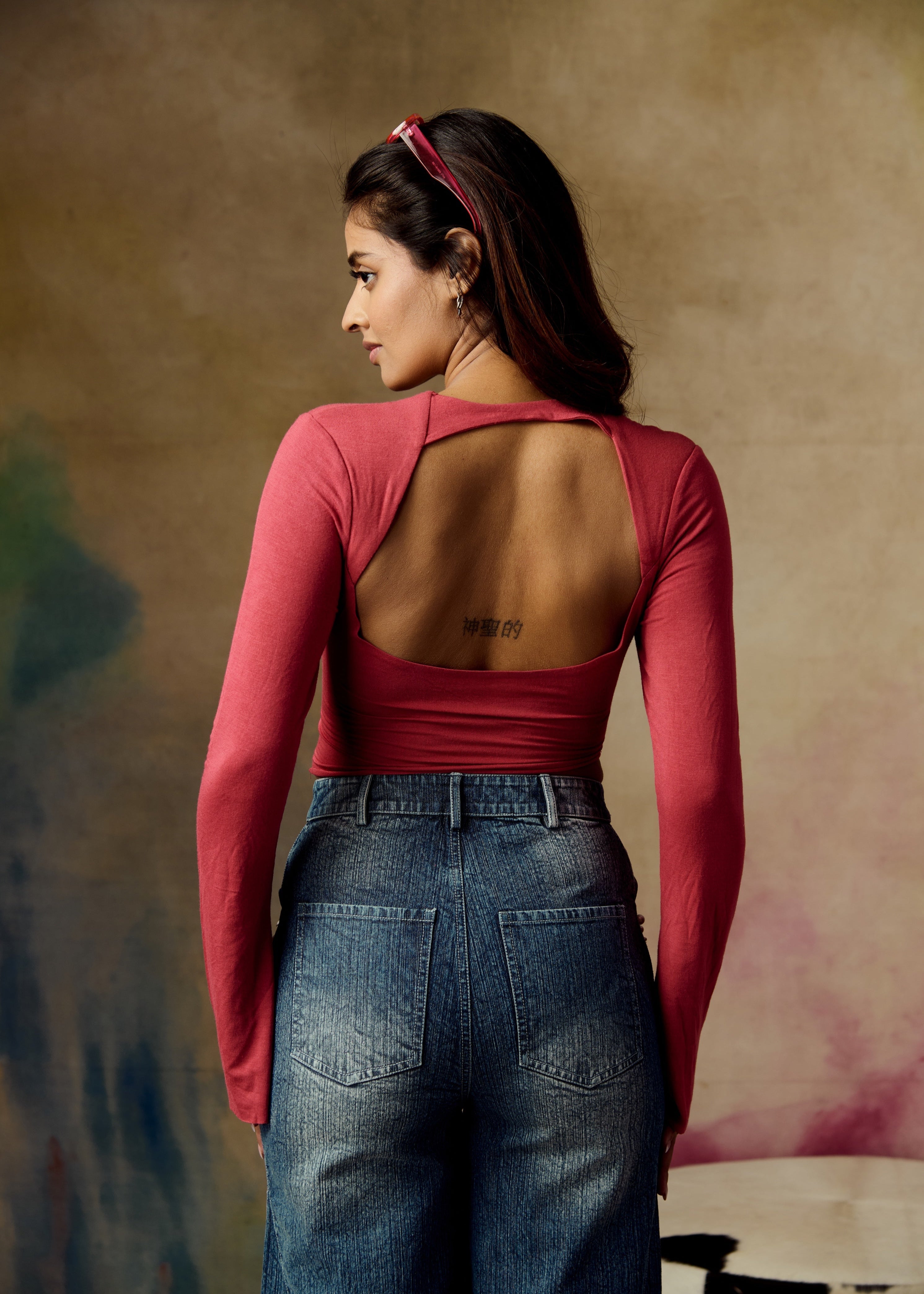 Caspian Rust Full Sleeves Crop Top