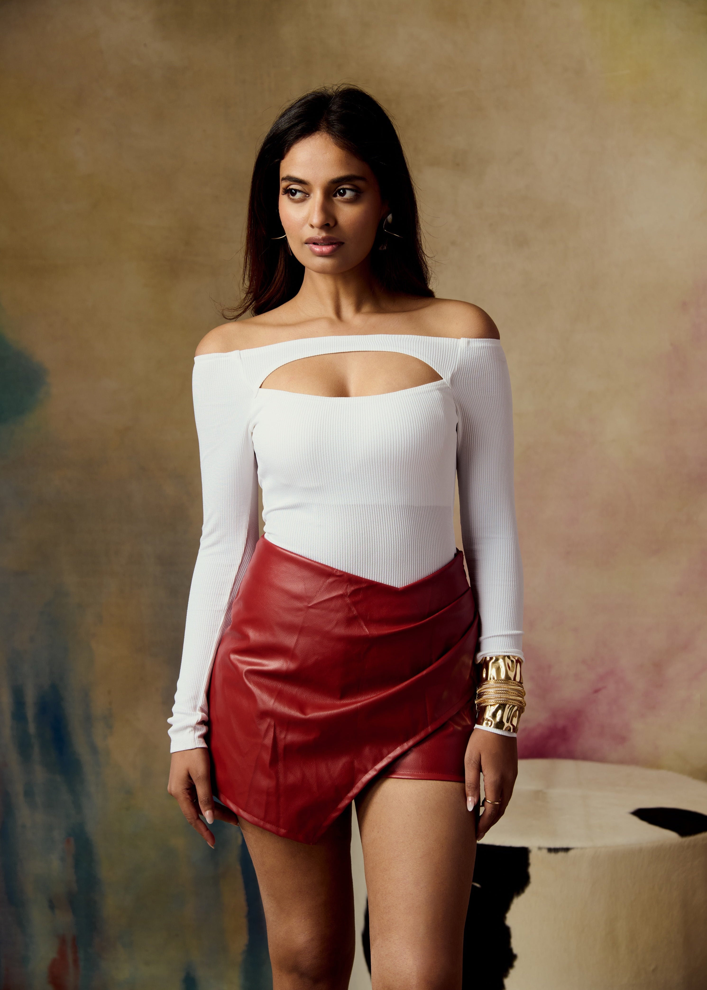 Tamia White Off-Shoulder Cut Out Bodysuit