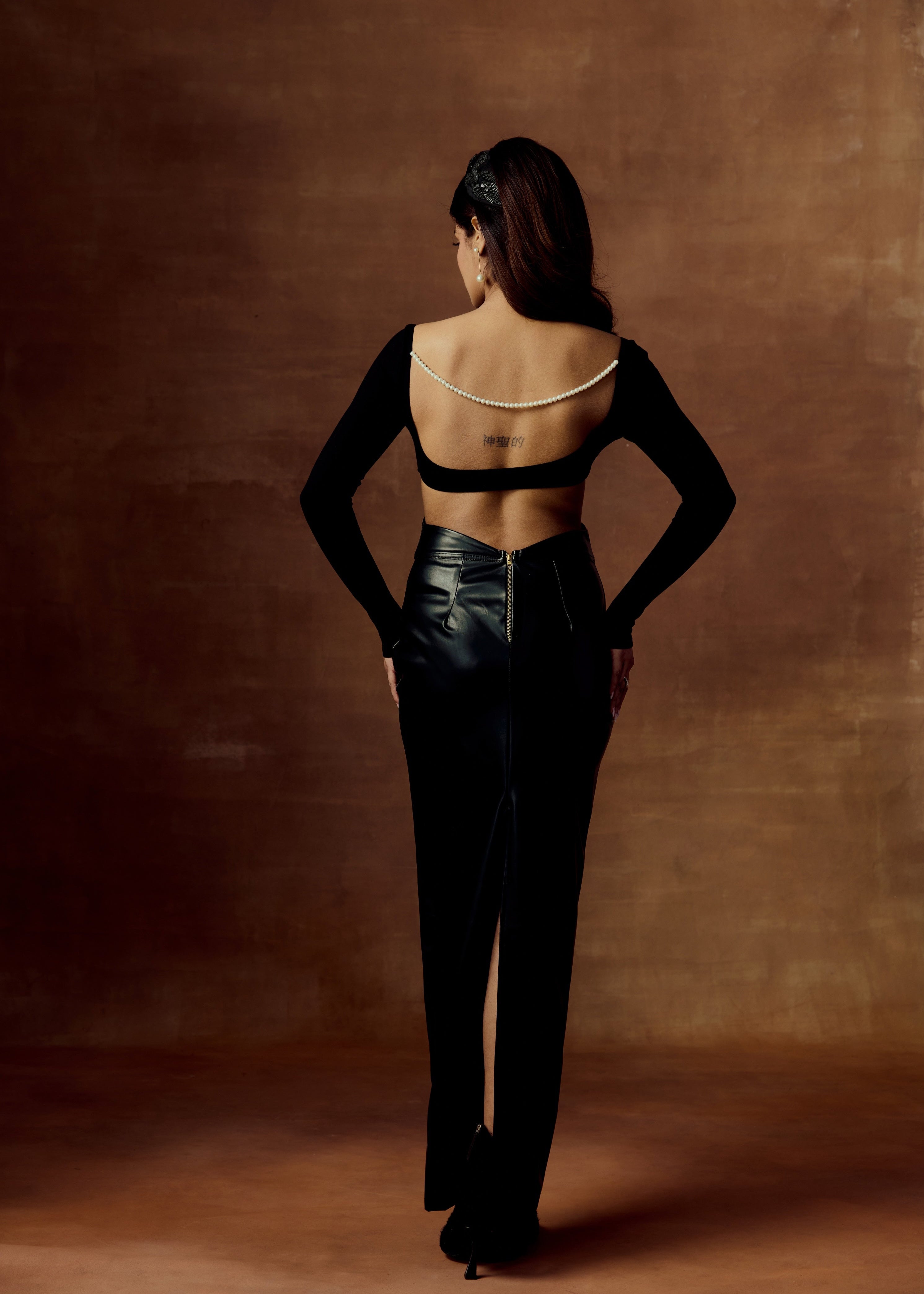 Aislinn Black High-Waisted Faux-Leather Maxi Skirt