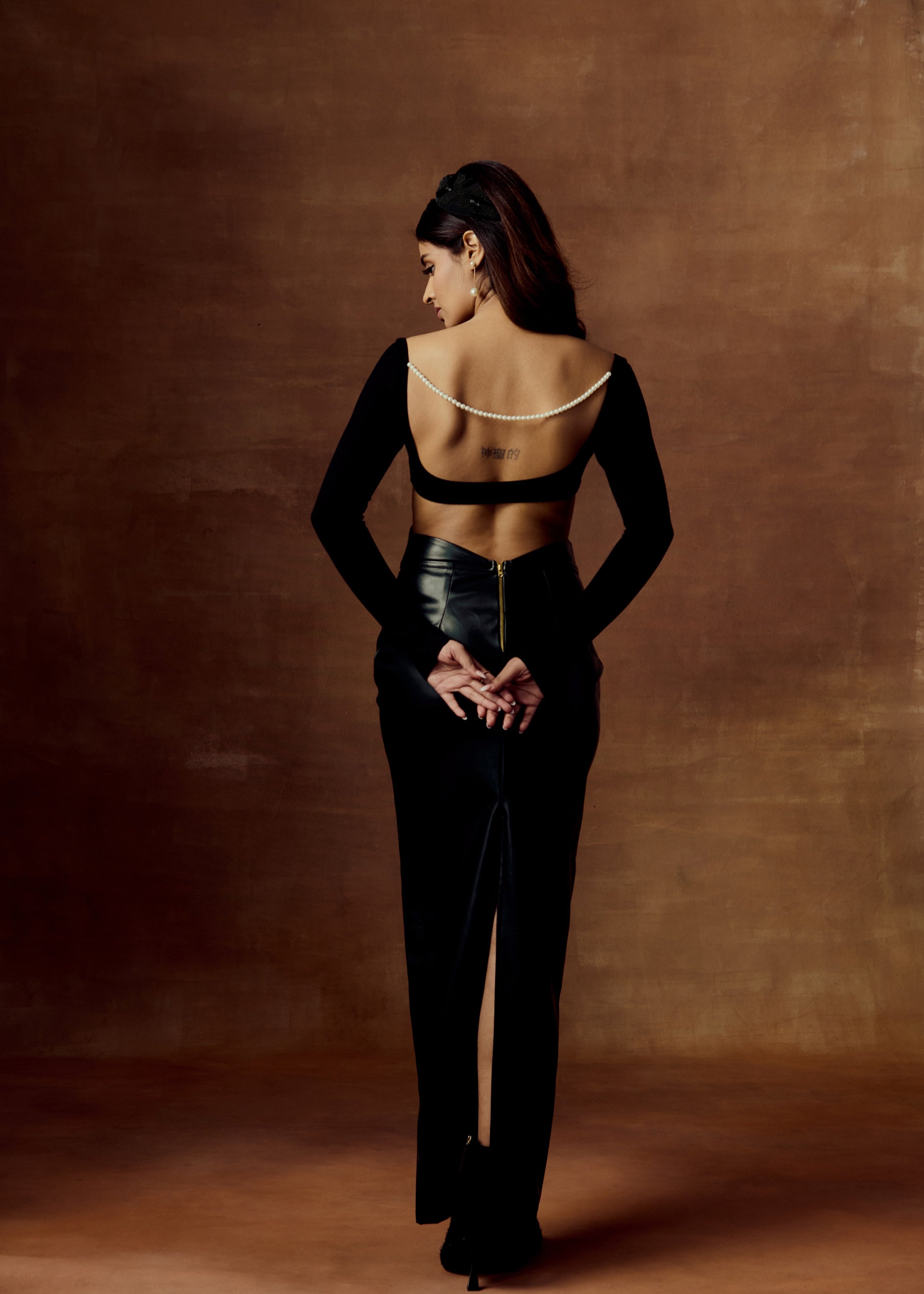 Aislinn Black High-Waisted Faux-Leather Maxi Skirt