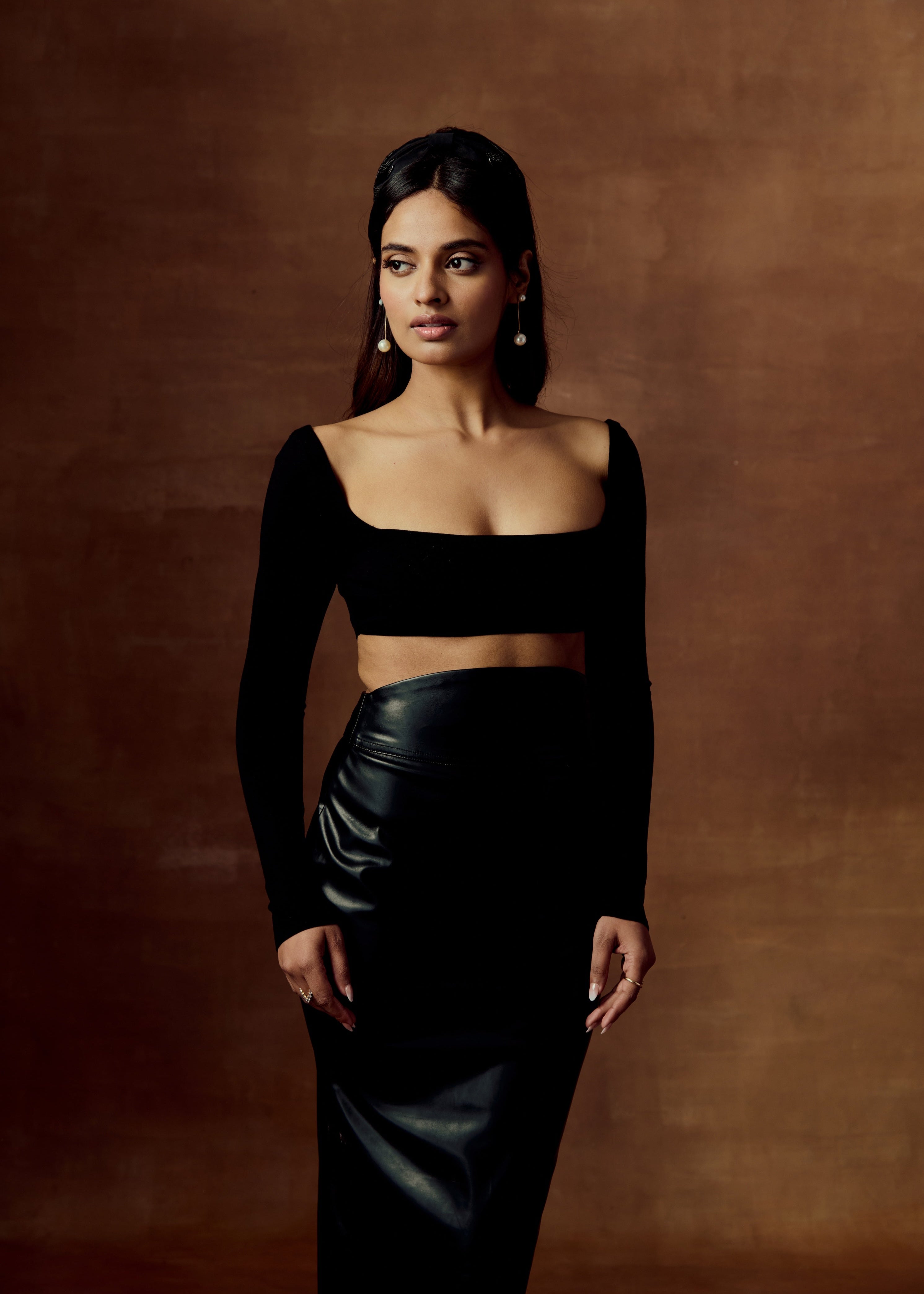 Aislinn Black High-Waisted Faux-Leather Maxi Skirt