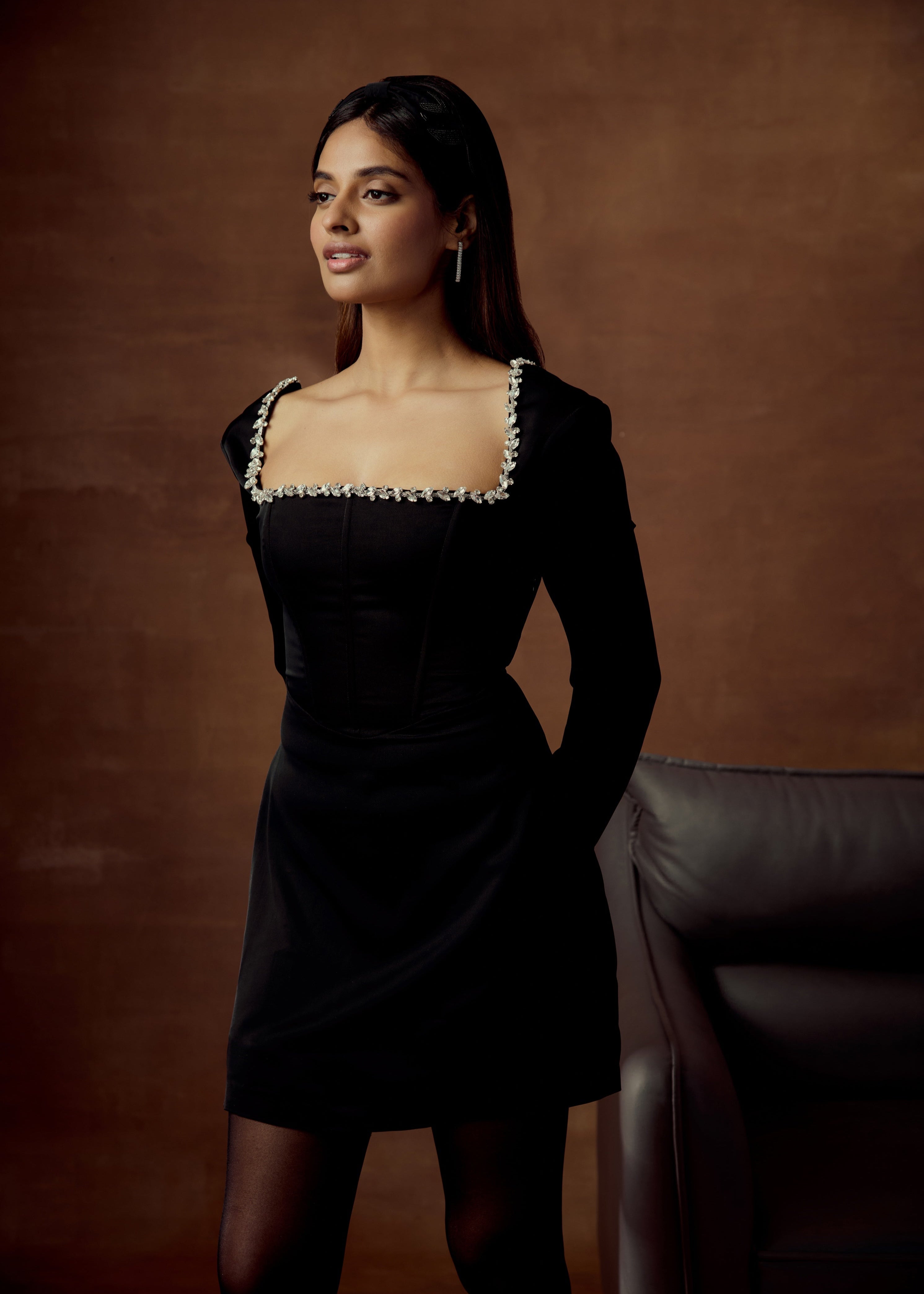 Faith Black A-Line Rhinestone Mini Dress