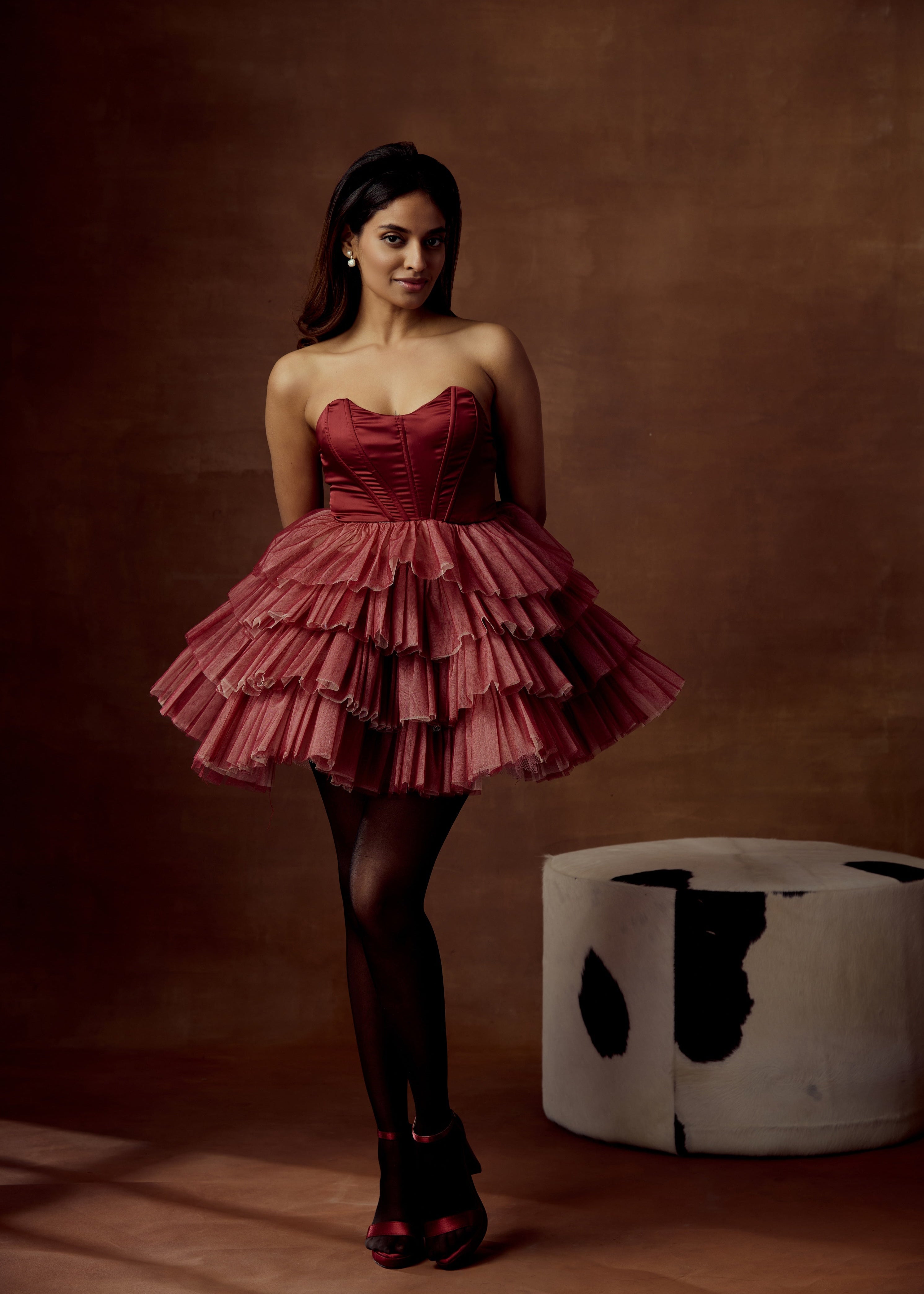 Belle Burgundy Ombre Ruffle Tulle Corset Dress