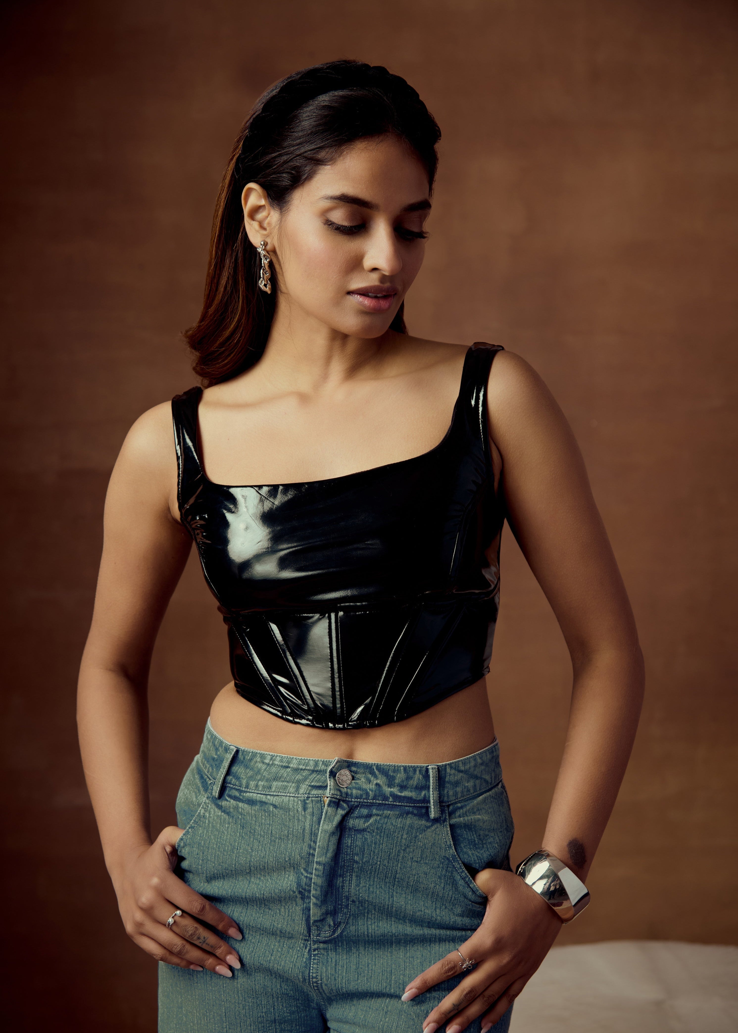 Ona Black Latex Corset Top CL