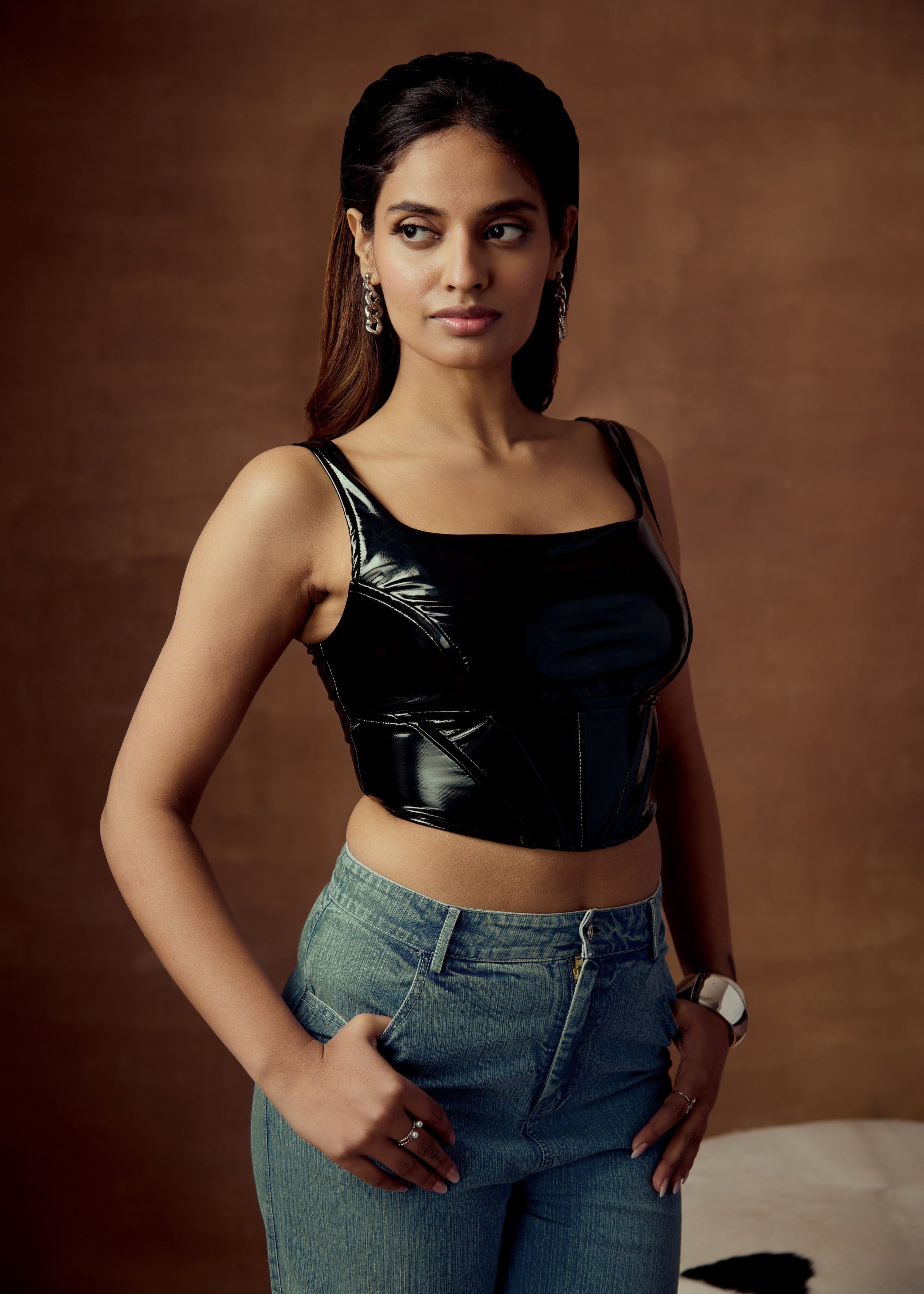 Ona Black Latex Corset Top CL