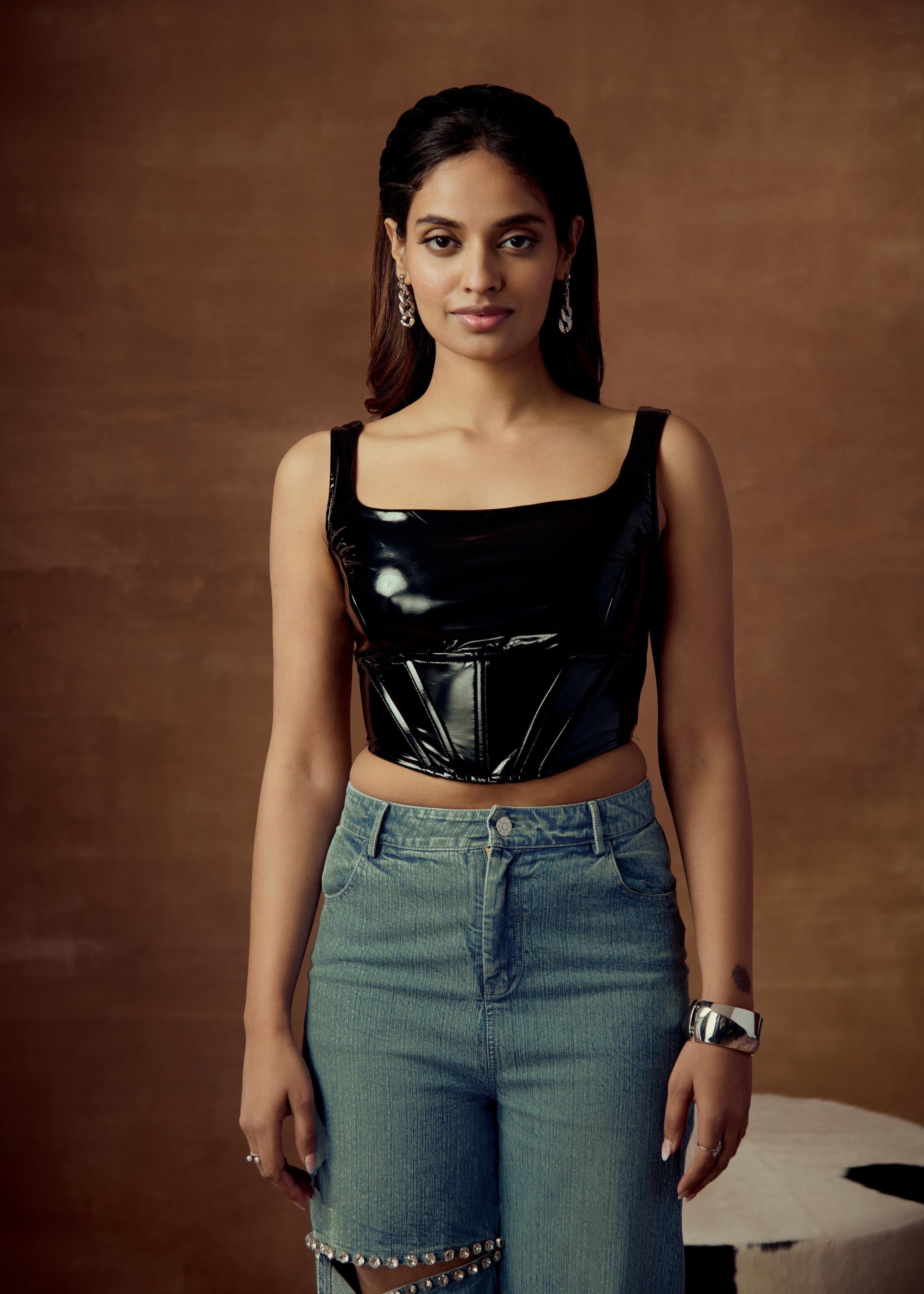 Ona Black Latex Corset Top CL