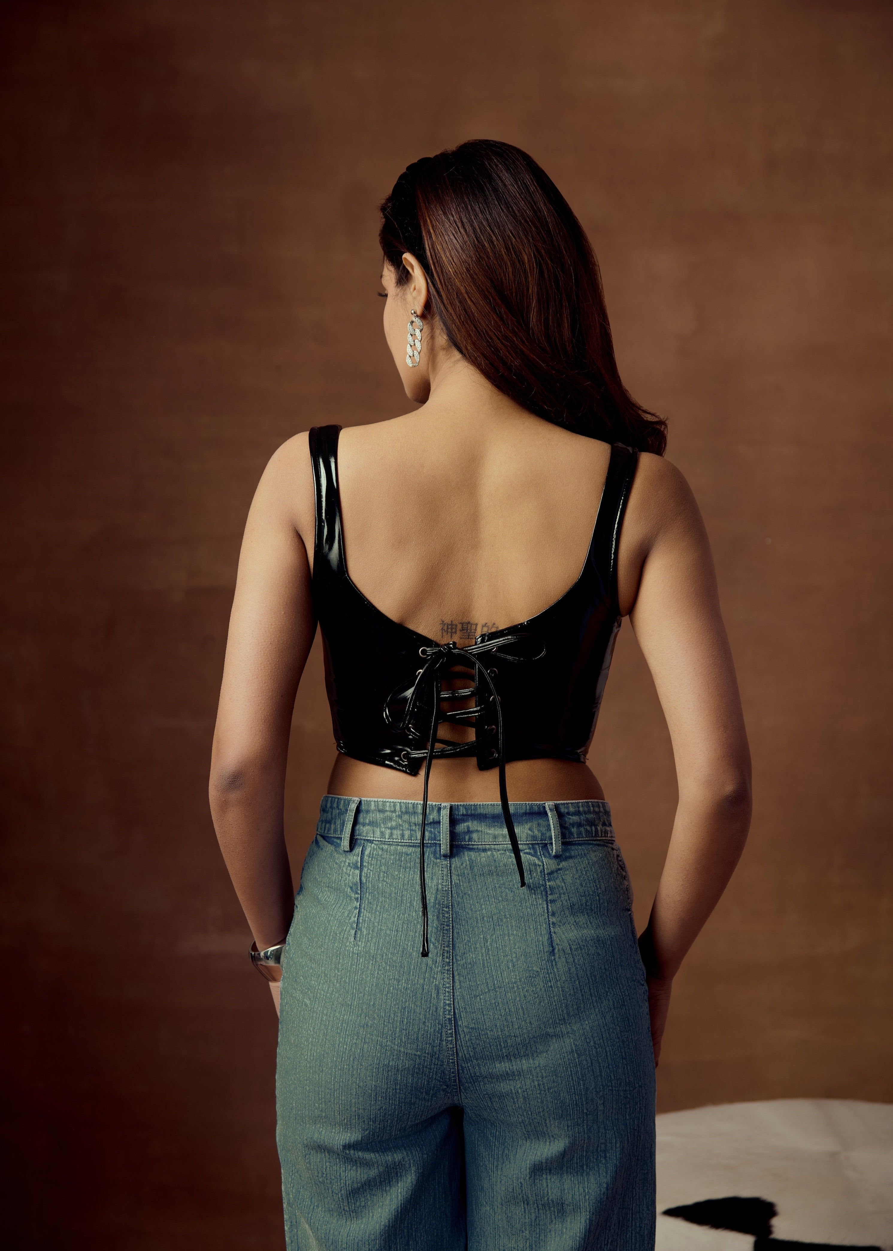 Ona Black Latex Corset Top CL