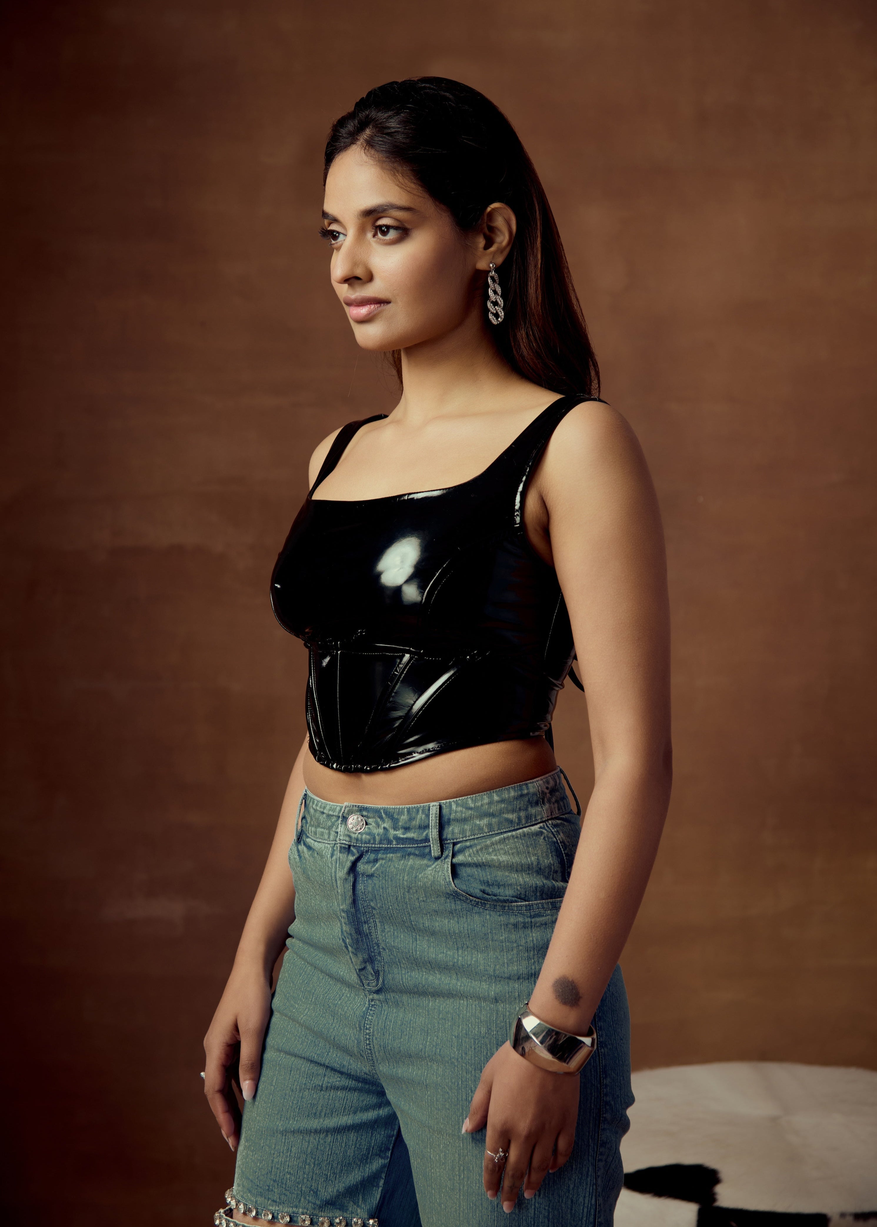 Ona Black Latex Corset Top CL