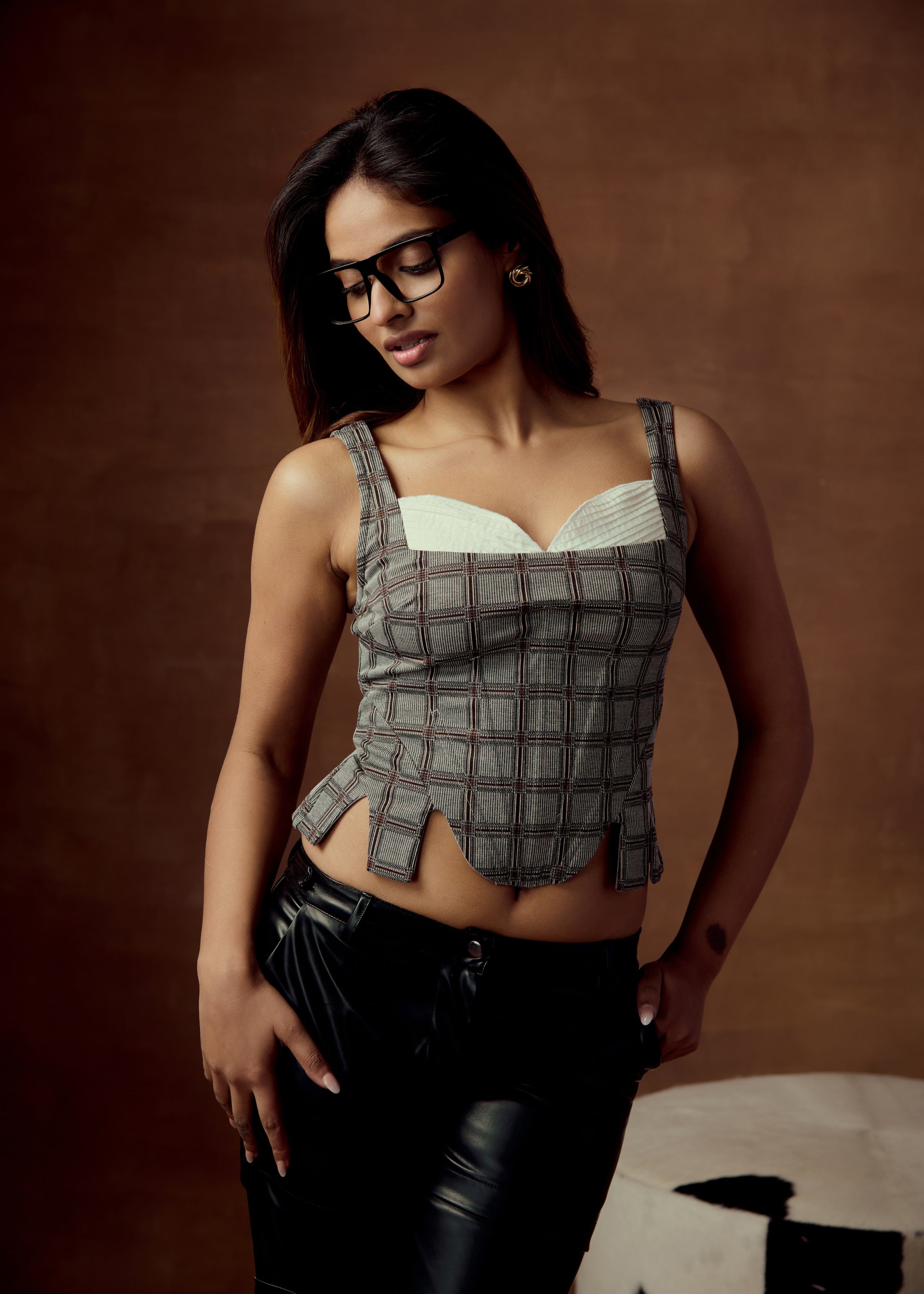 Sunniva Grey Checkered Corset Top