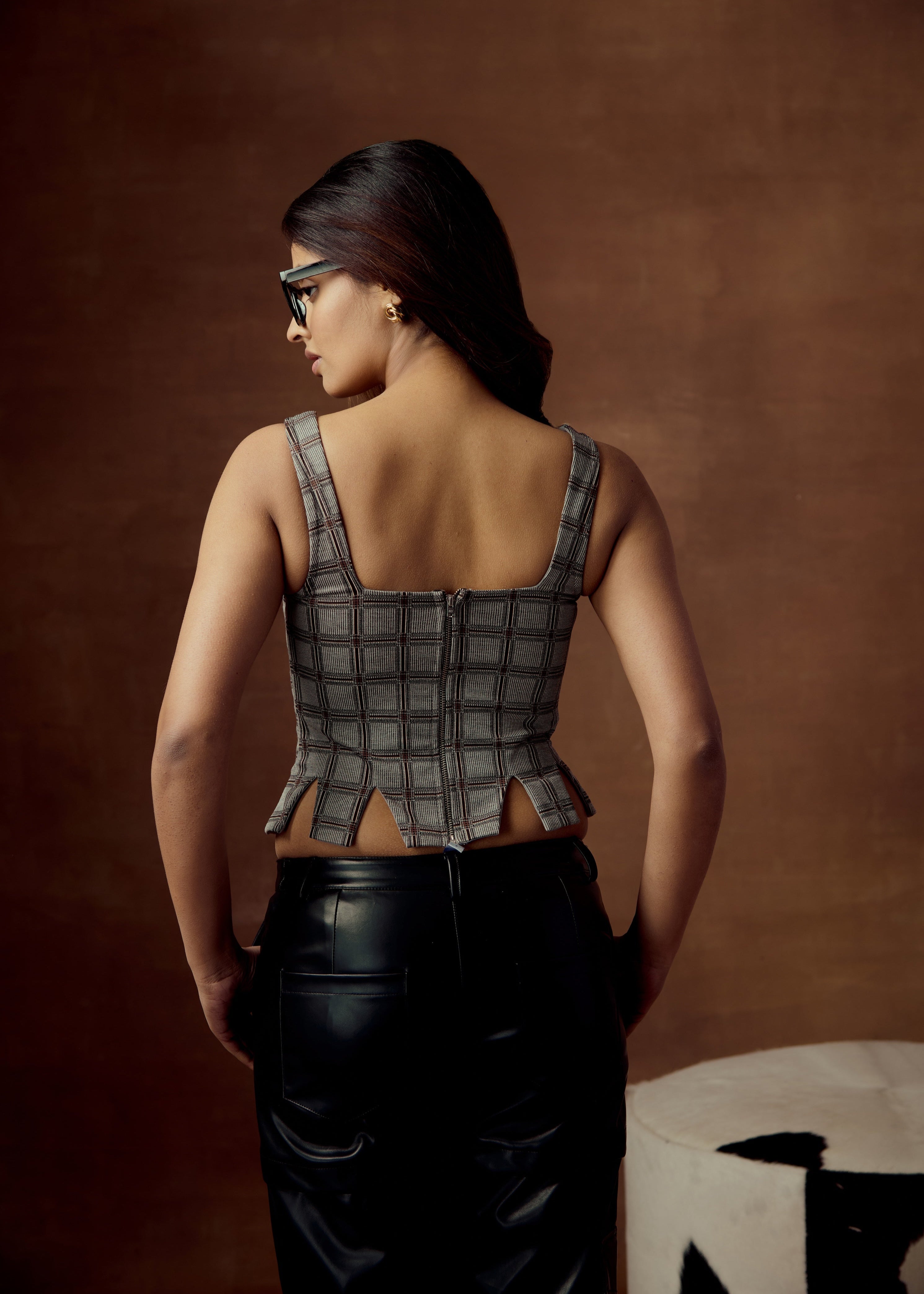 Sunniva Grey Checkered Corset Top