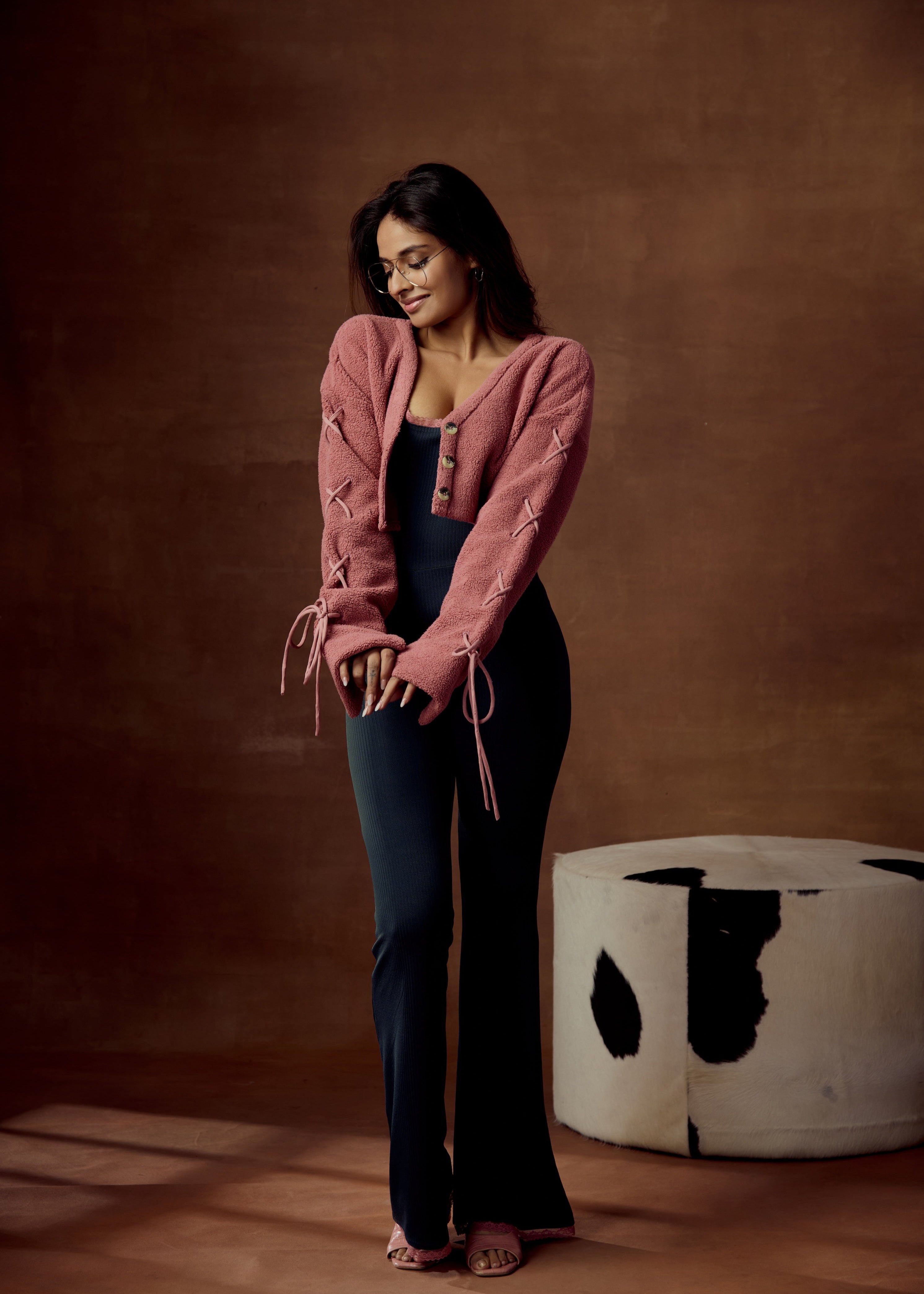 Arlow Pink Crop Sherpa Cardigan