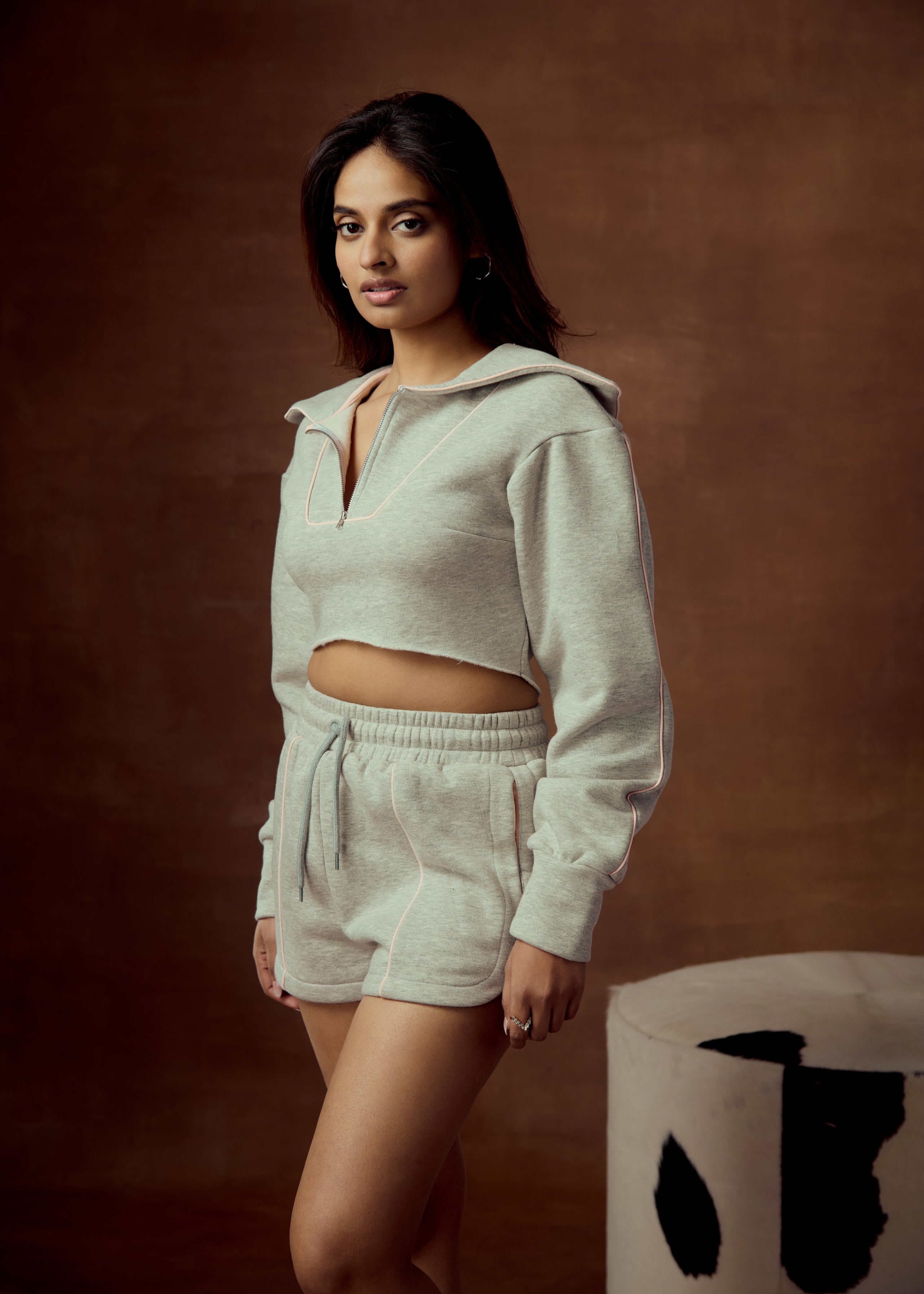 Sabine Grey Crop Collared Sweatshirt