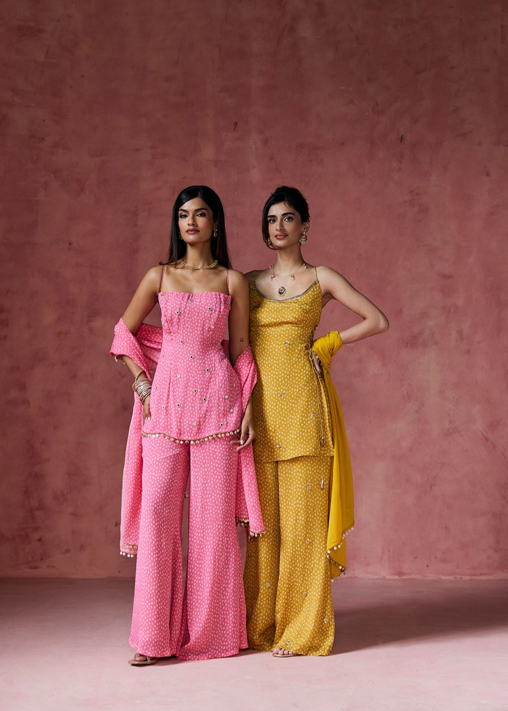 Gulabi Bandhani Embellished Sharara Set