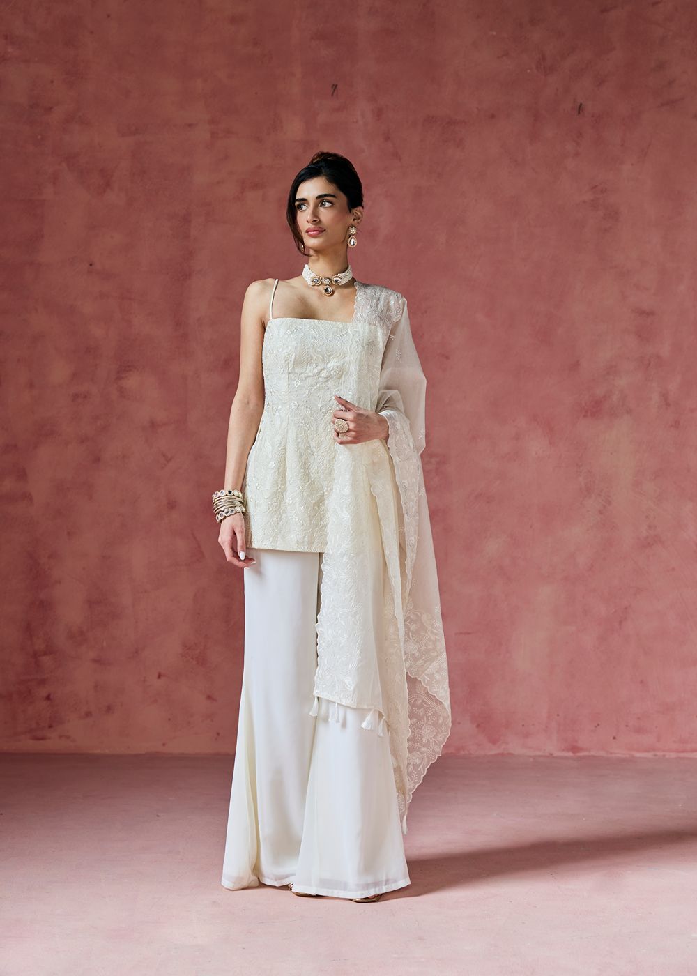 Dove Ivory Embroidered Sharara Set