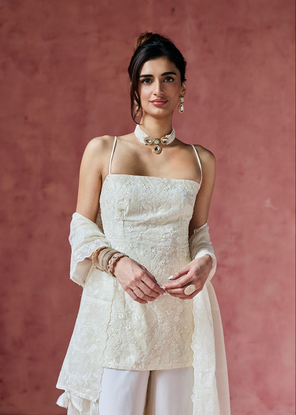 Dove Ivory Embroidered Sharara Set