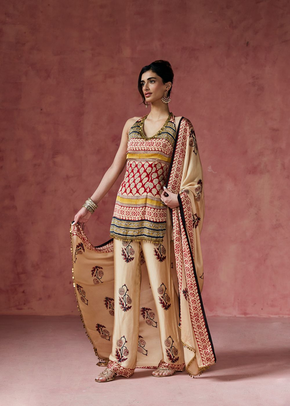 Afreen Ajrakh Print Halter Neck Kurta Set