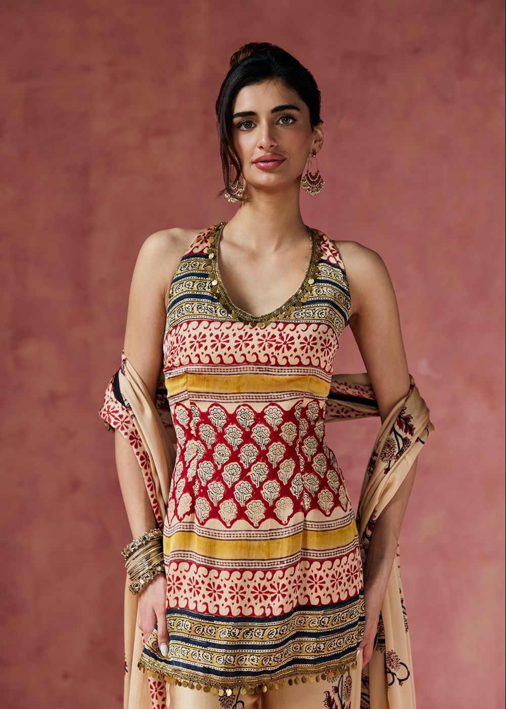 Afreen Ajrakh Print Halter Neck Kurta Set