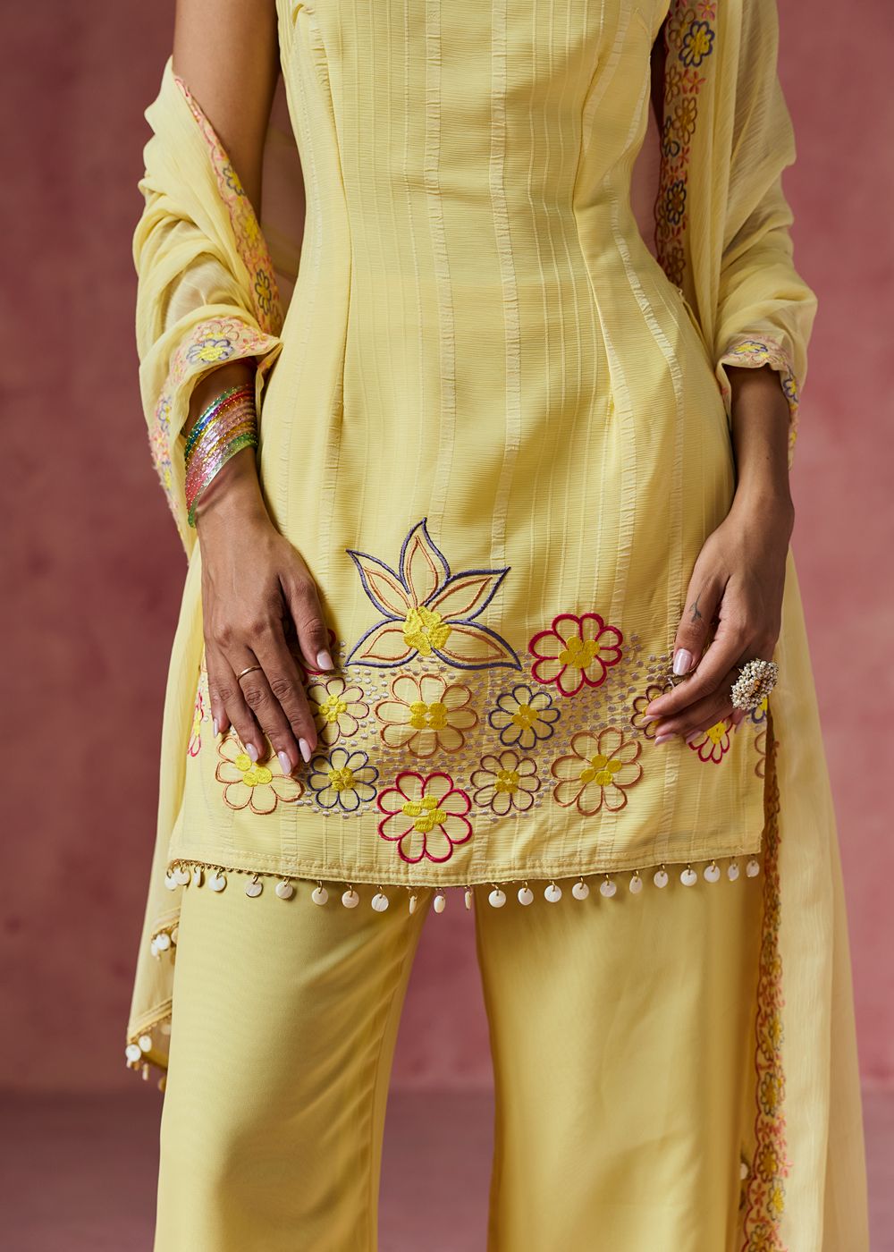 Ziya Yellow Floral Embroidered Kurta Set