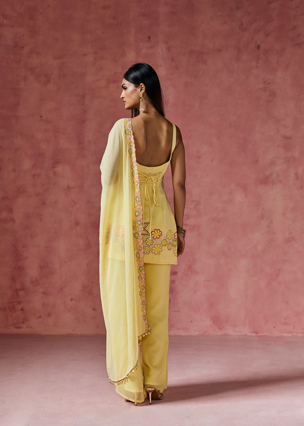 Ziya Yellow Floral Embroidered Kurta Set