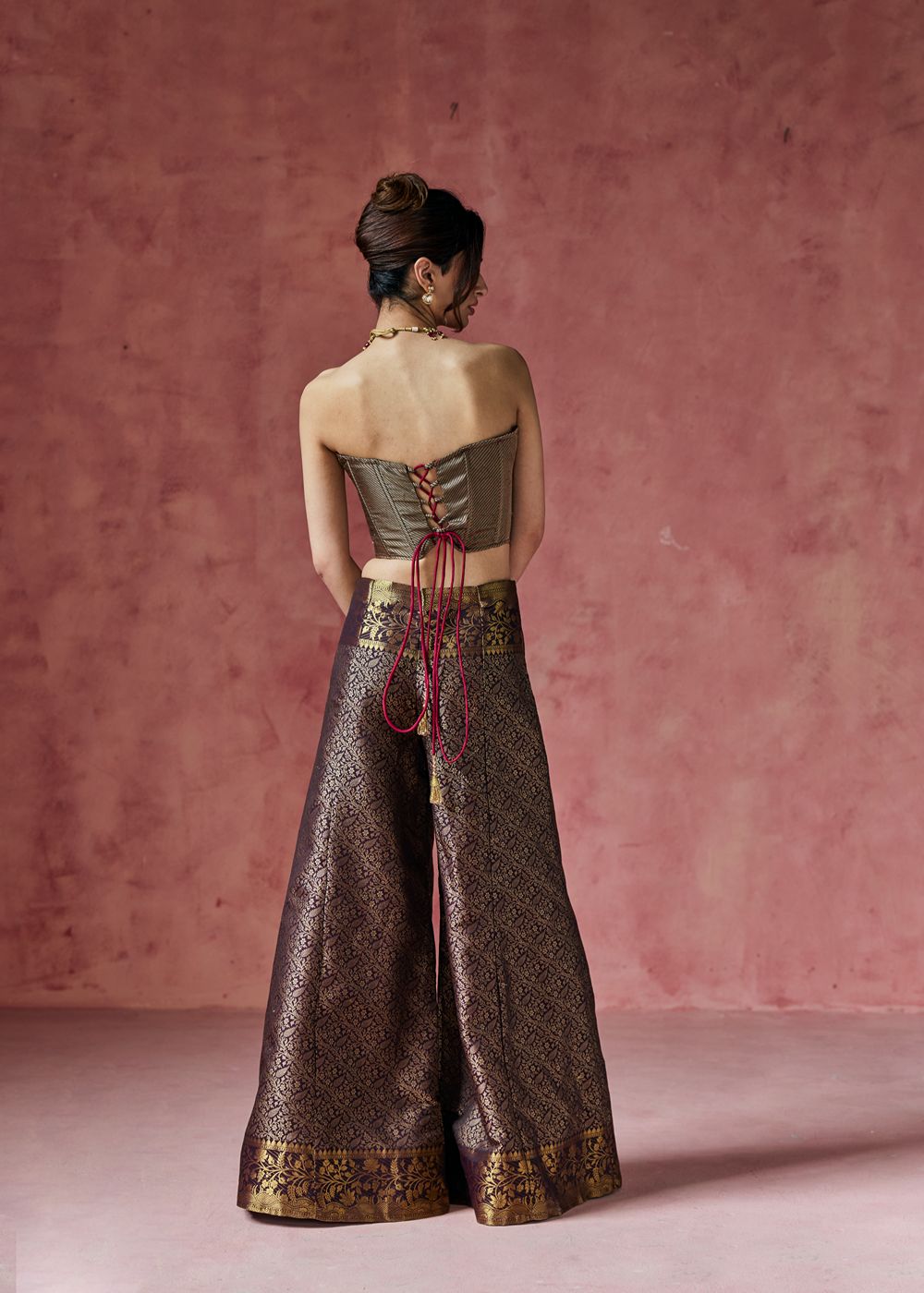 Kashira Bronze Banarasi Corset and Sharara Set