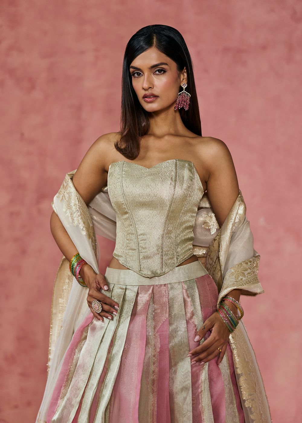 Lily Brocade Corset Lehenga Set