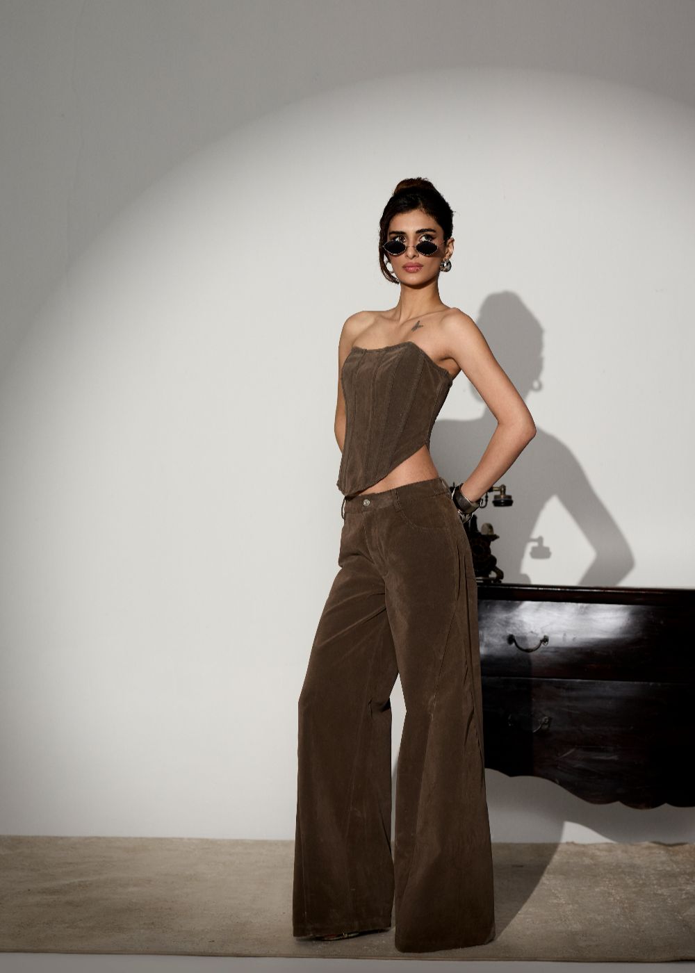 Rory Mocha Suede Finish Denim Corset Top