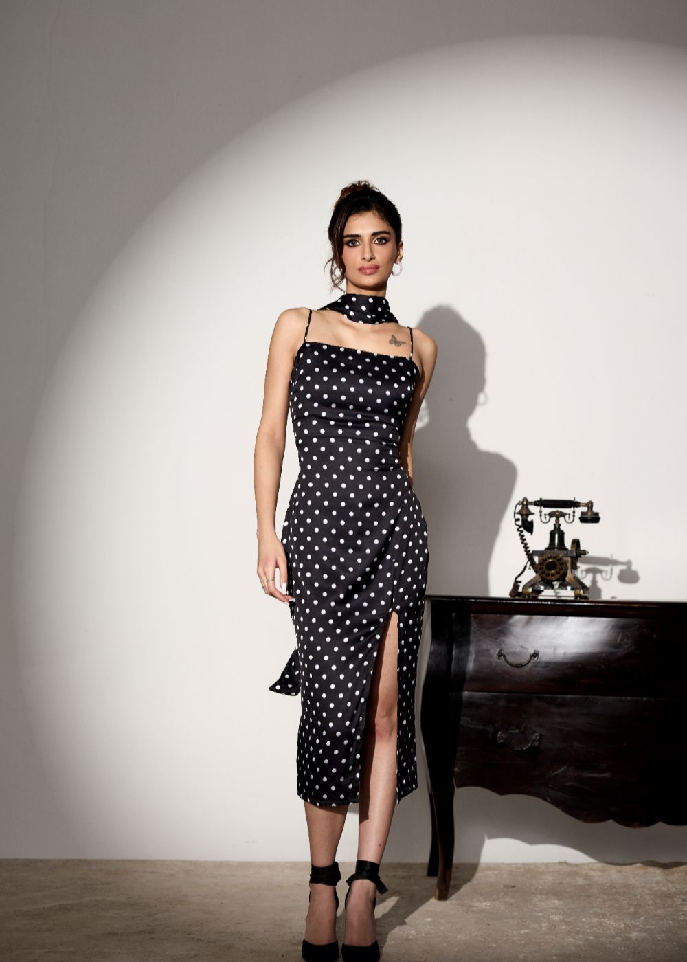 Malyshka Polka Dot Slip Dress with Scarf